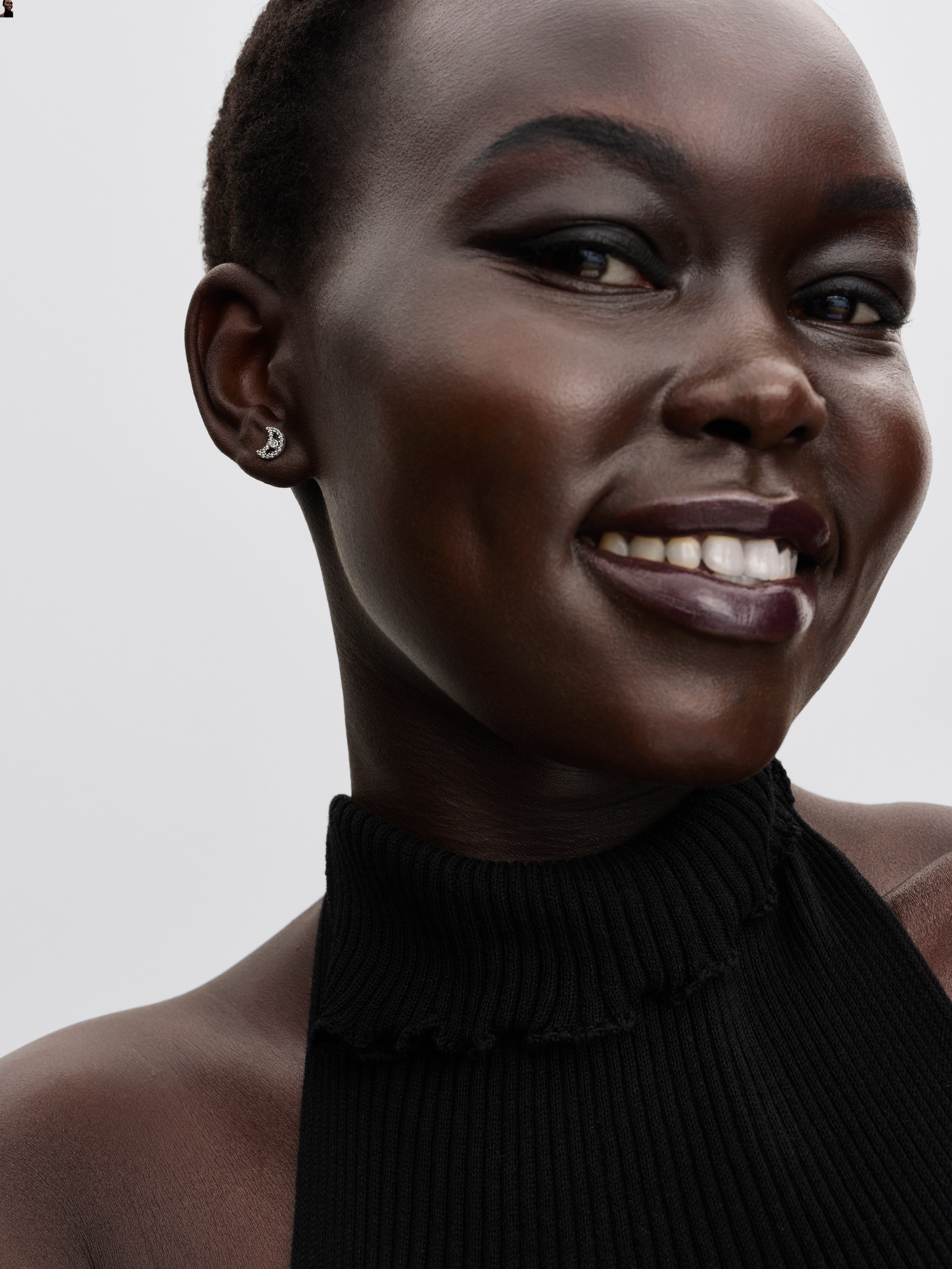 Moon Sterling Silver Stud Earrings With Clear Cubic Zirconia