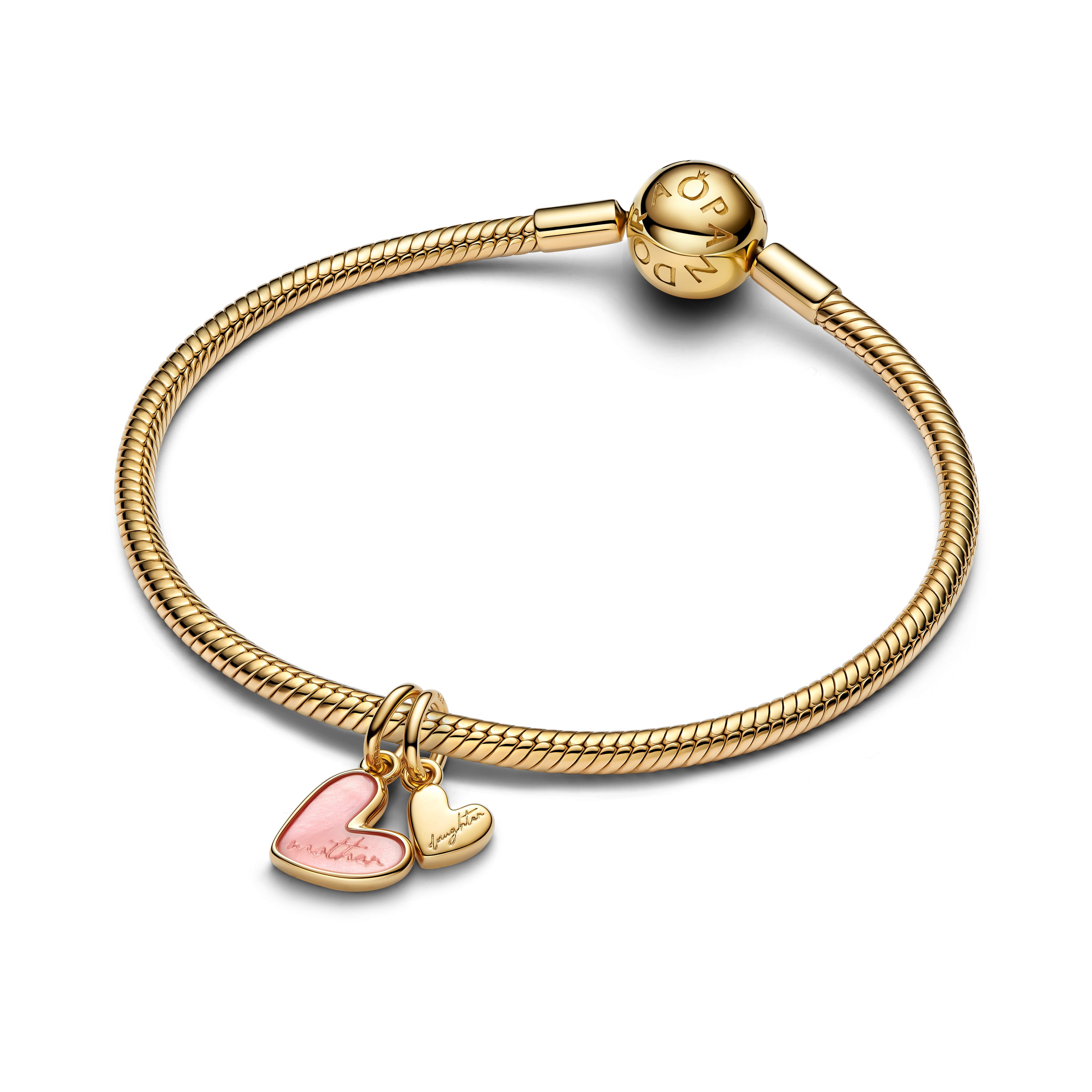 Mother And Daughter 14K Gold-Plated Splittable Dangle With Pink Bioresin Mother Of Pearl