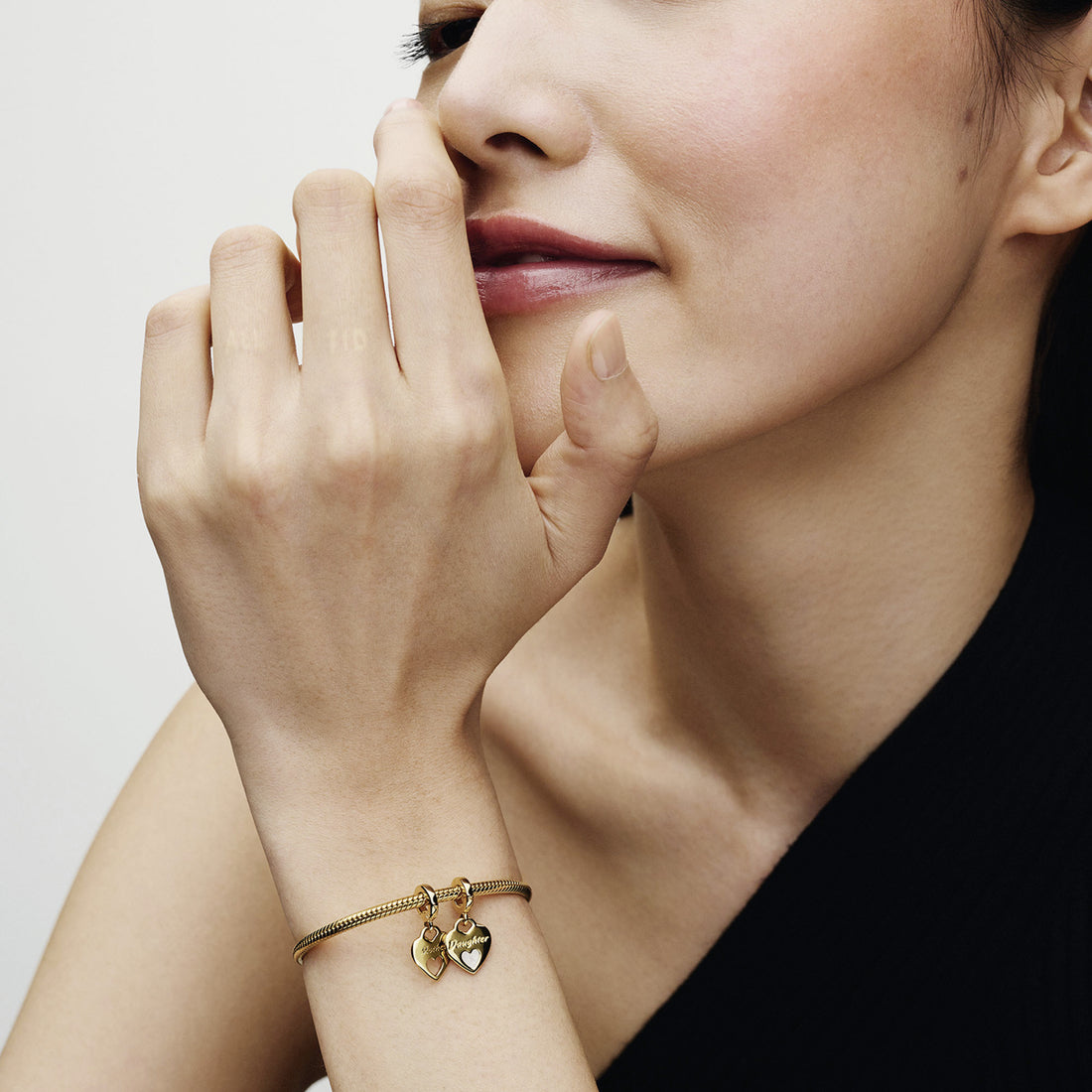 Mother And Daughter Hearts 14K Gold-Plated Split Dangle With Shimmering White Enamel