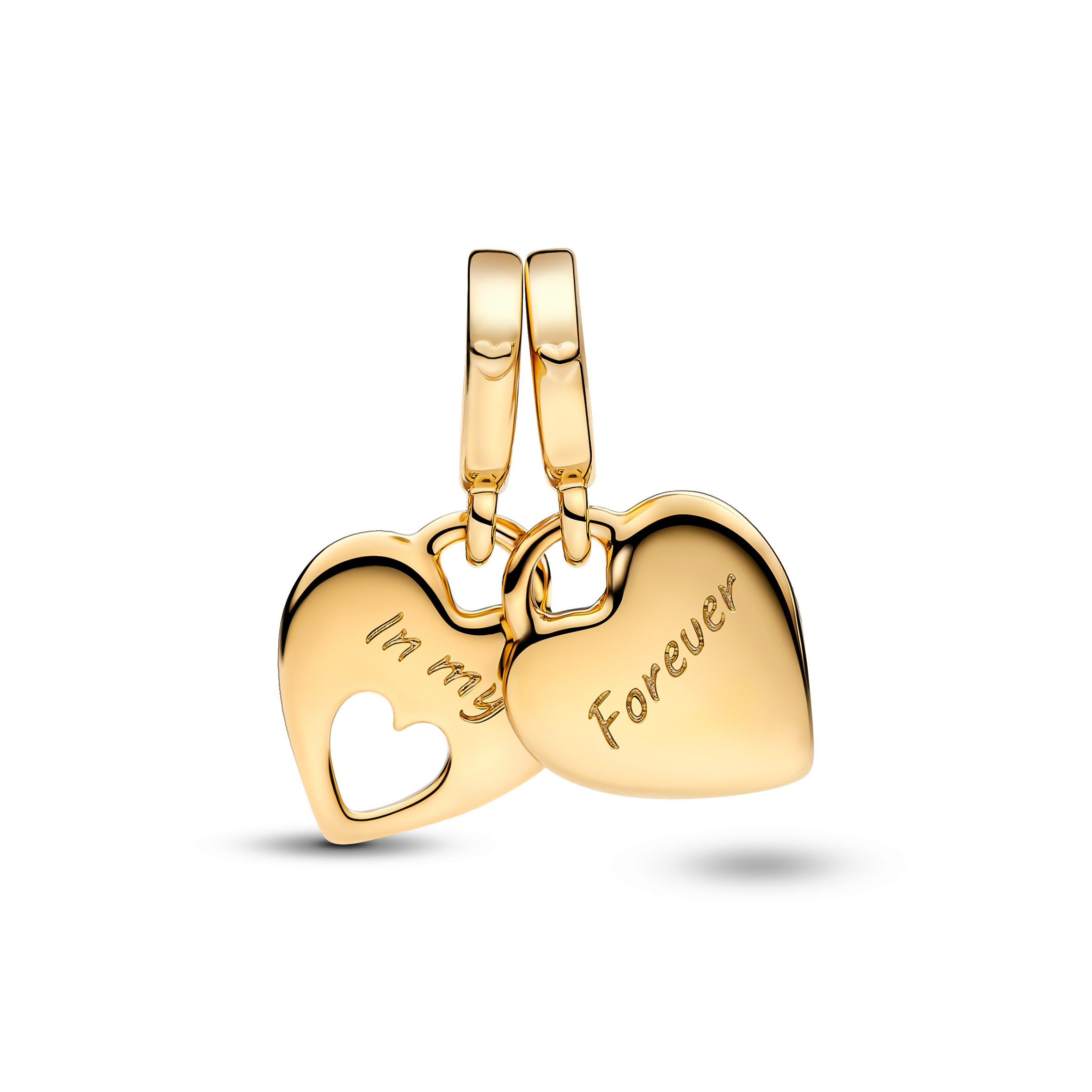 Mother And Daughter Hearts 14K Gold-Plated Split Dangle With Shimmering White Enamel