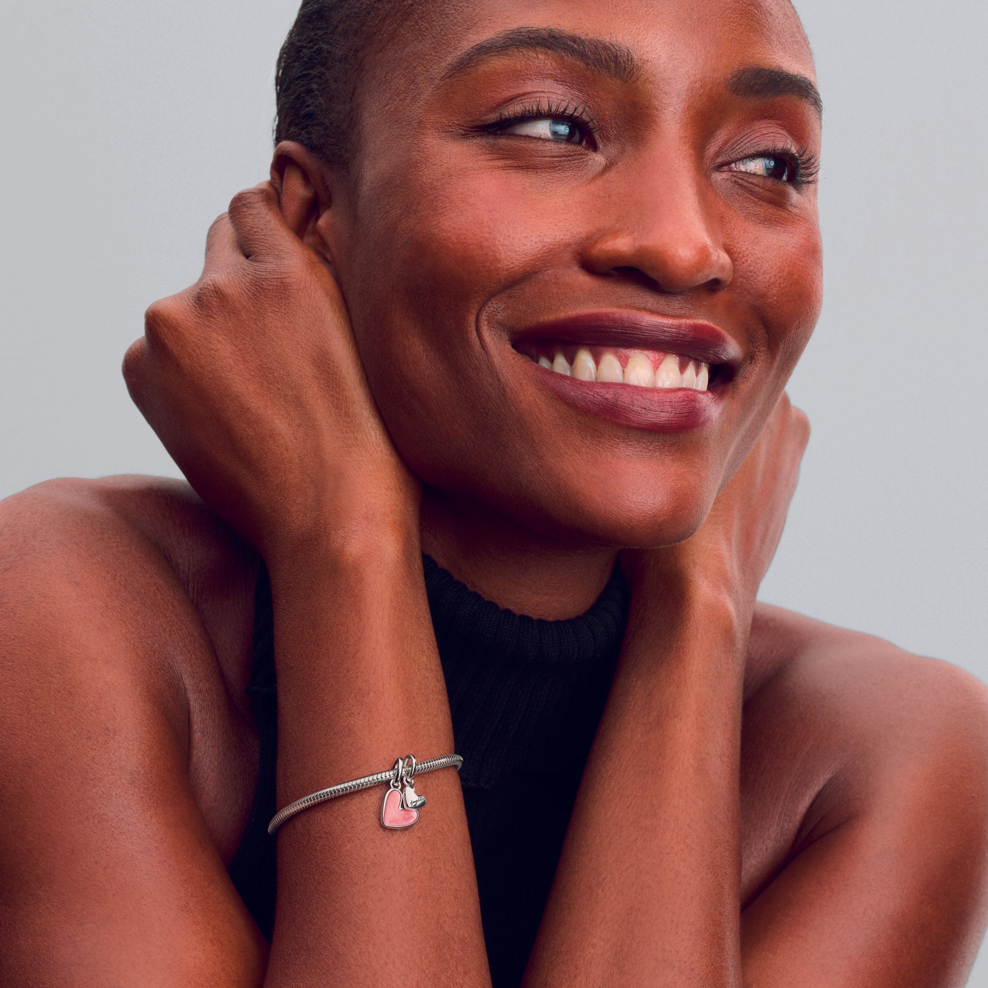 Mother And Daughter Hearts Sterling Silver Splittable Dangle With Pink Bioresin Man-Made Mother Of Pearl