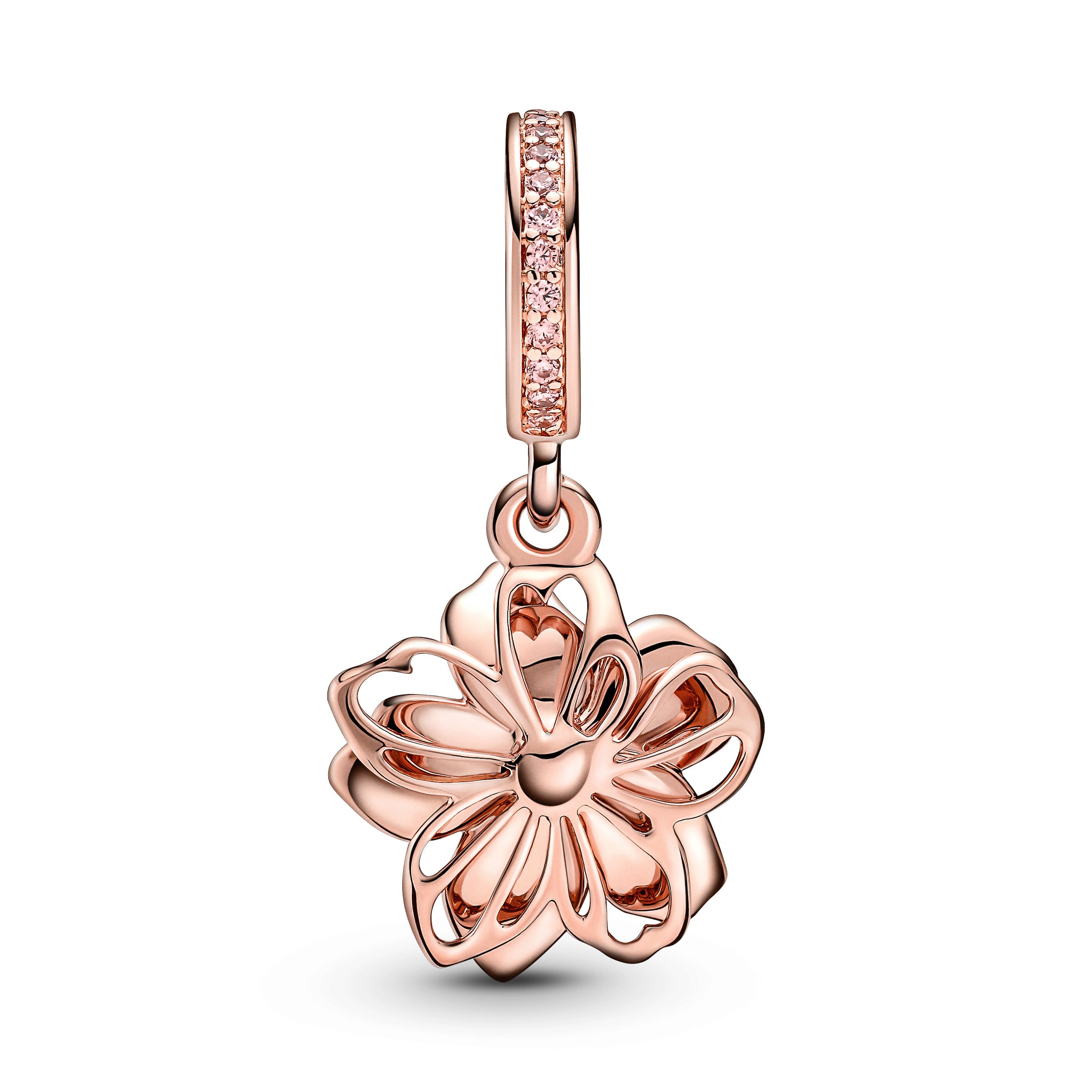 Movable Cherry Blossom 14K Rose Gold-Plated Dangle With Fancy Fairy Tale Pink Cubic Zirconia And Shaded Pink And White Enamel