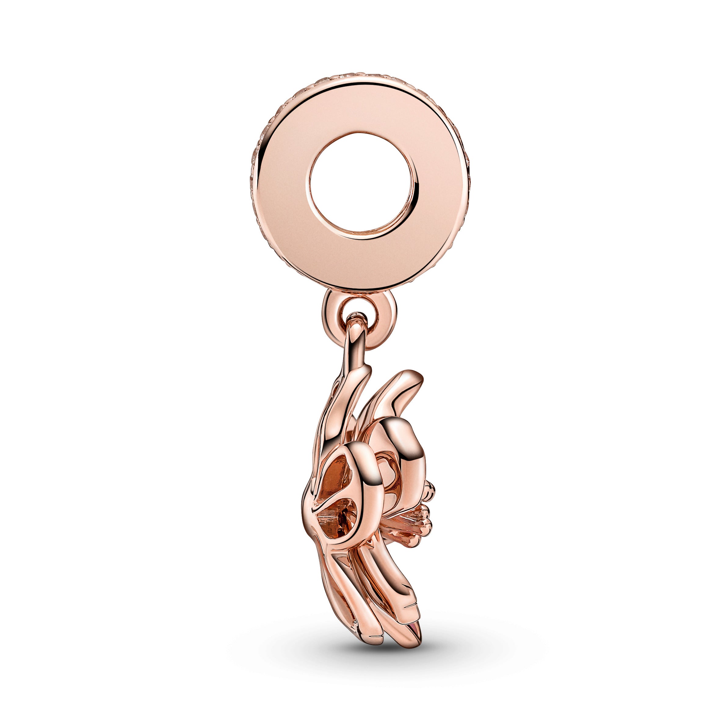 Movable Cherry Blossom 14K Rose Gold-Plated Dangle With Fancy Fairy Tale Pink Cubic Zirconia And Shaded Pink And White Enamel