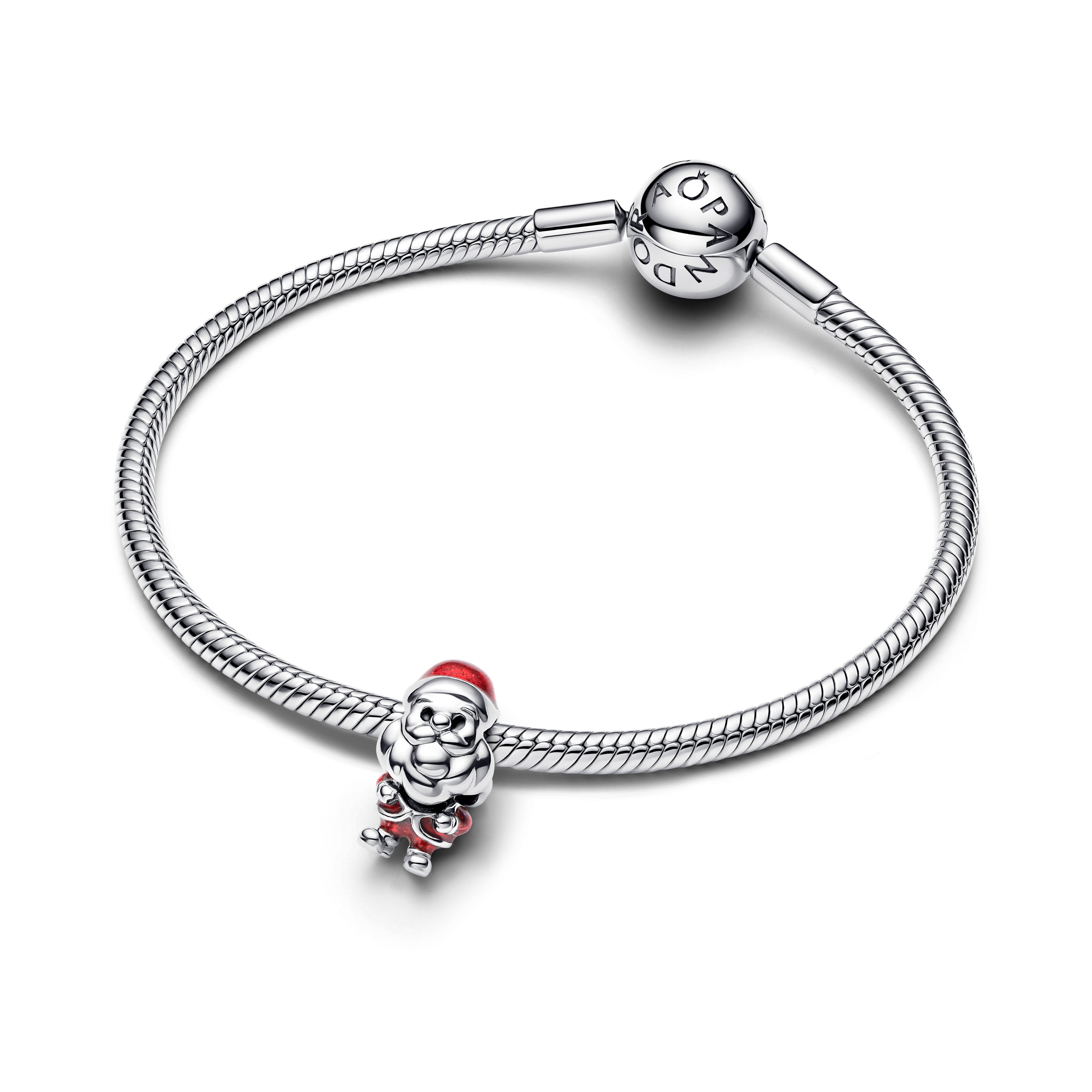 Moveable Santa Claus Sterling Silver Charm With Glittery Red And Black Enamel