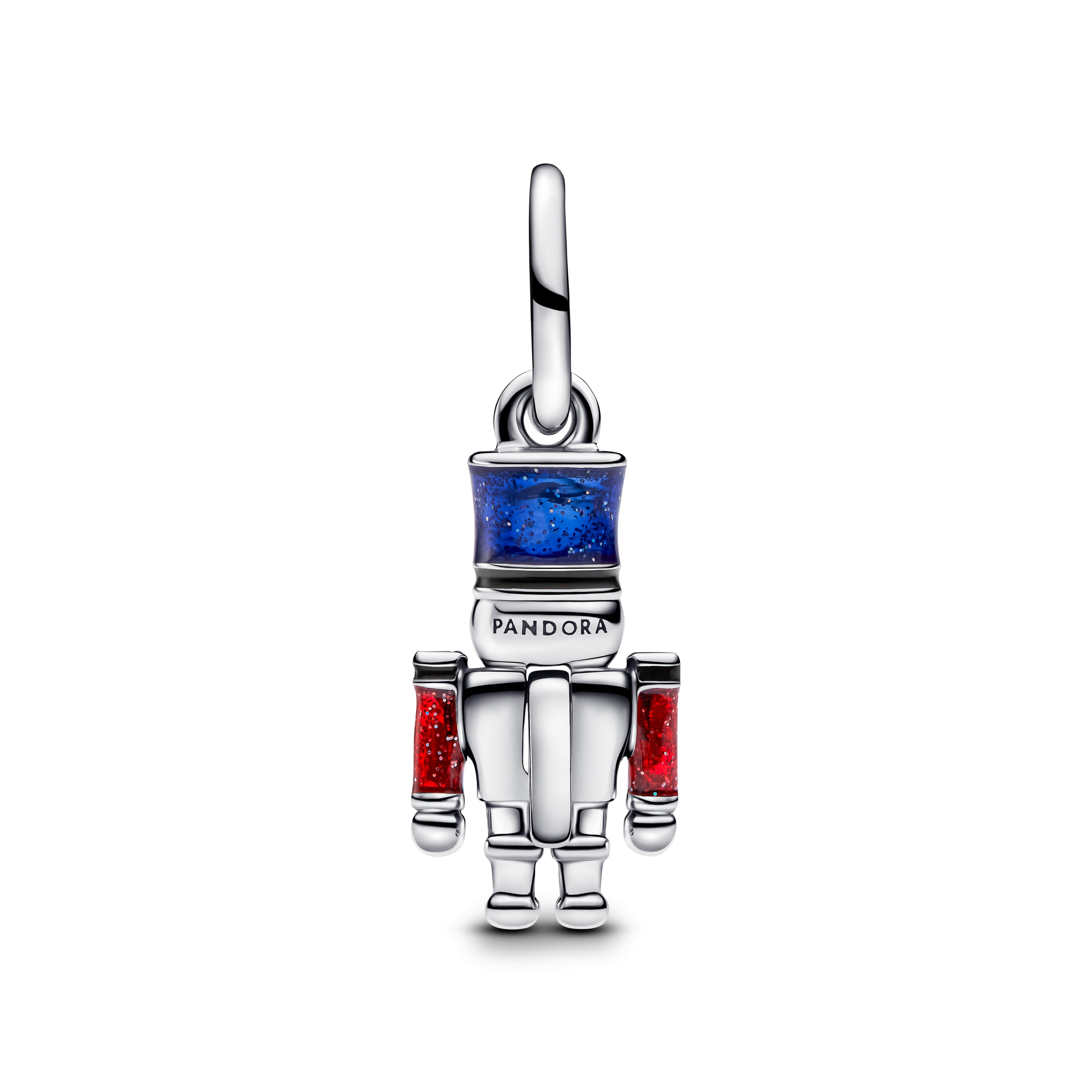 Moveable Nutcracker Sterling Silver Dangle With Clear Cubic Zirconia, Glittery Blue, Red And Black Enamel