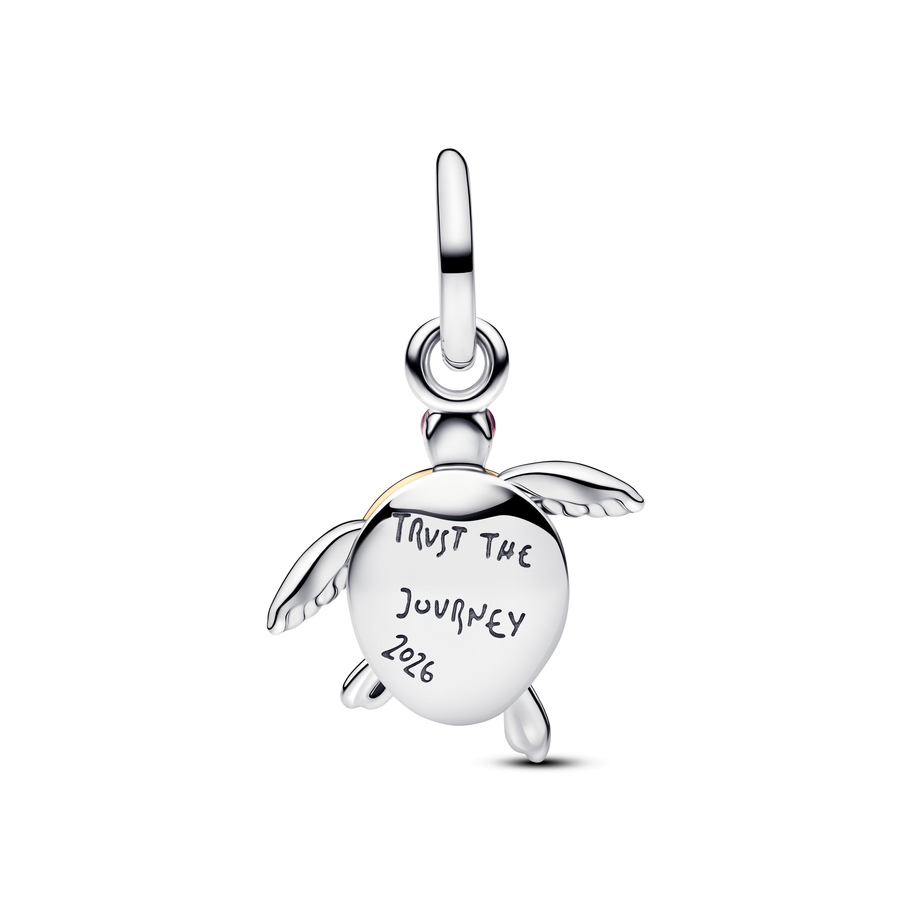 Moveable Turtle Sterling Silver And 14K Gold-Plated Dangle With 0.007 Ct Tw G-I Vs+ Round Brilliant Very Good Cut Lab-Grown Diamond And Pink