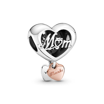Mum And Heart Sterling Silver And 14K Rose Gold-Plated Charm