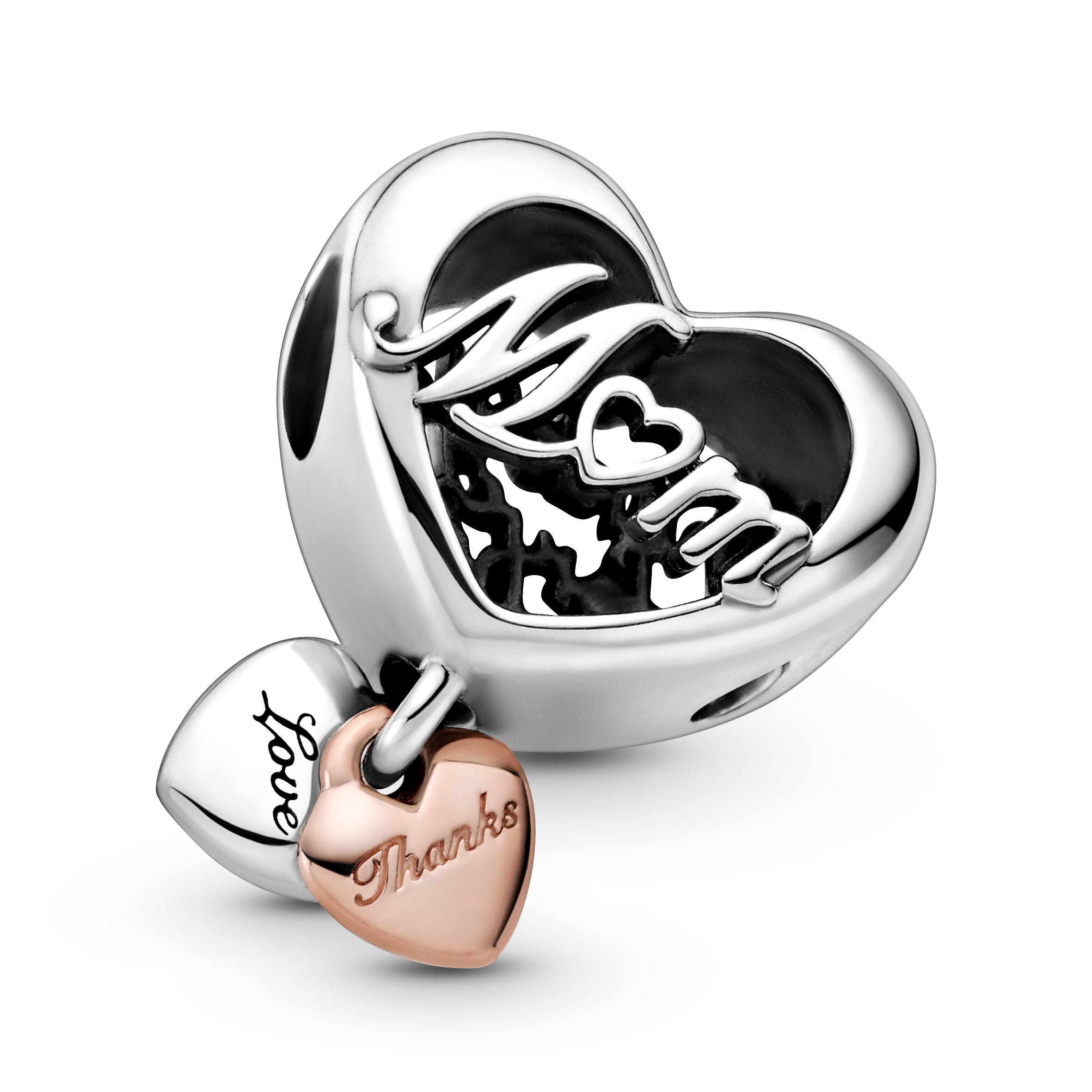 Mum And Heart Sterling Silver And 14K Rose Gold-Plated Charm