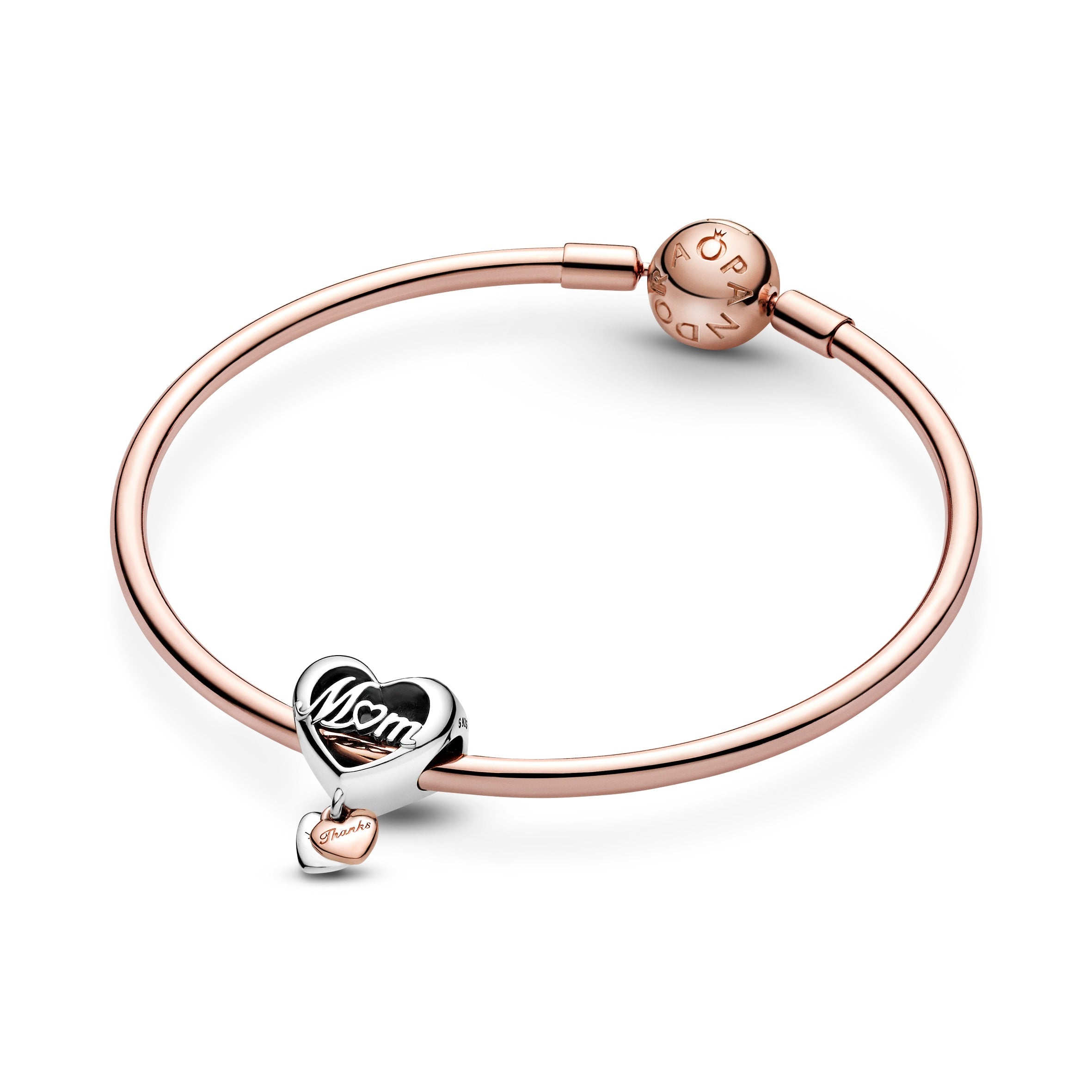 Mum And Heart Sterling Silver And 14K Rose Gold-Plated Charm