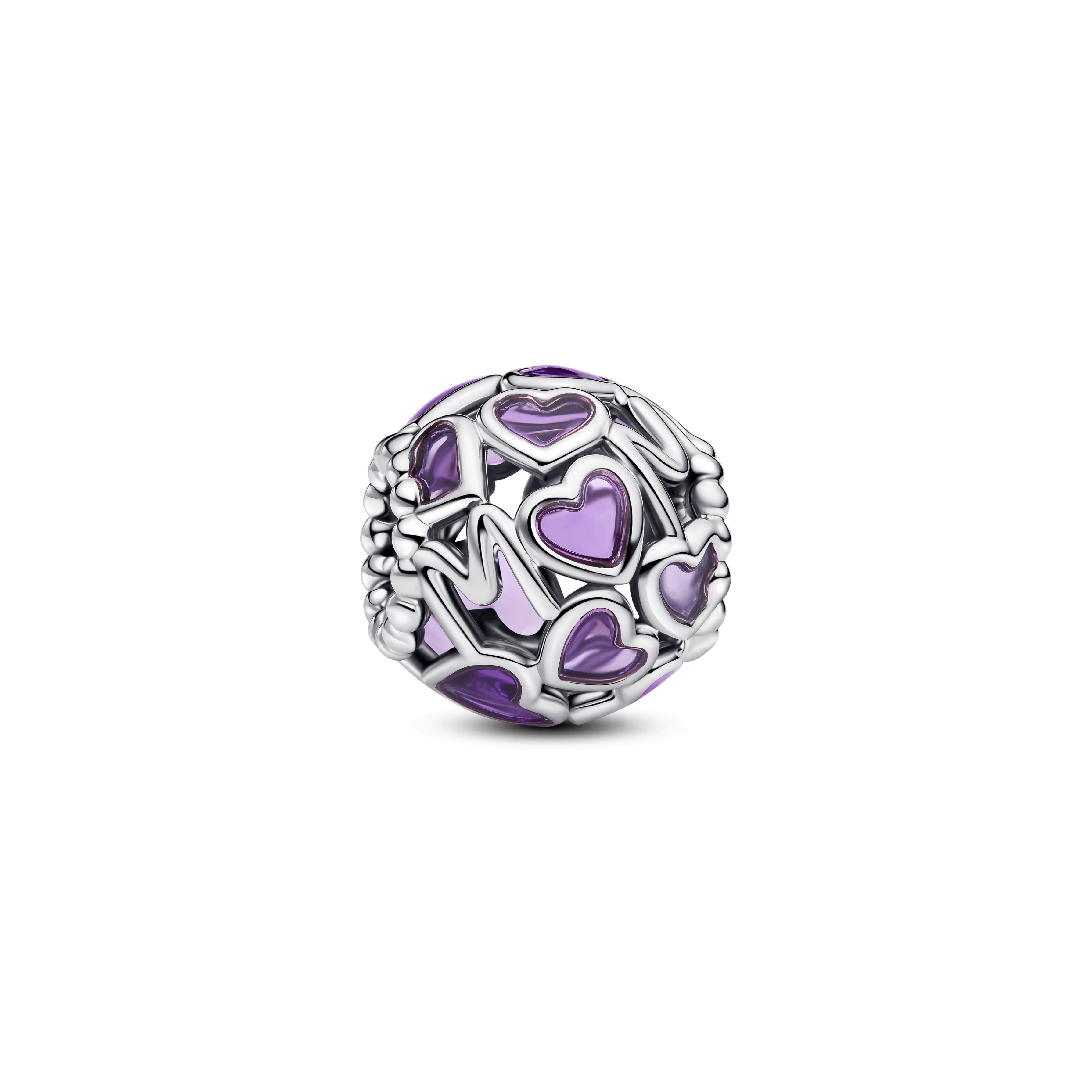 Mum Hearts Sterling Silver Charm With Transparent Purple Enamel