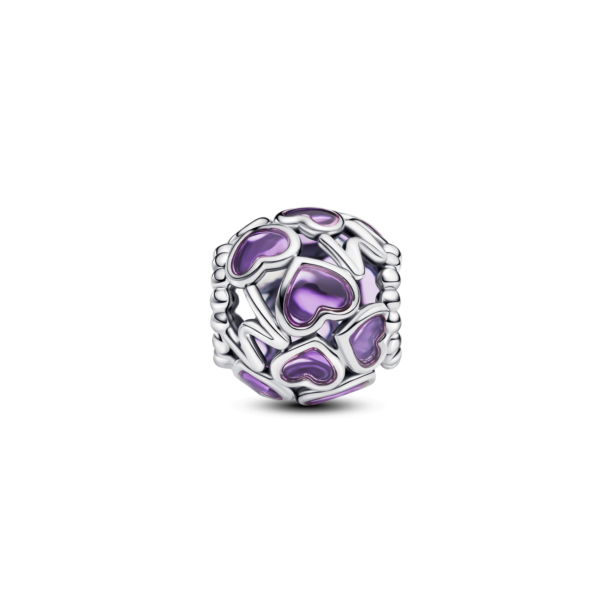 Mum Hearts Sterling Silver Charm With Transparent Purple Enamel