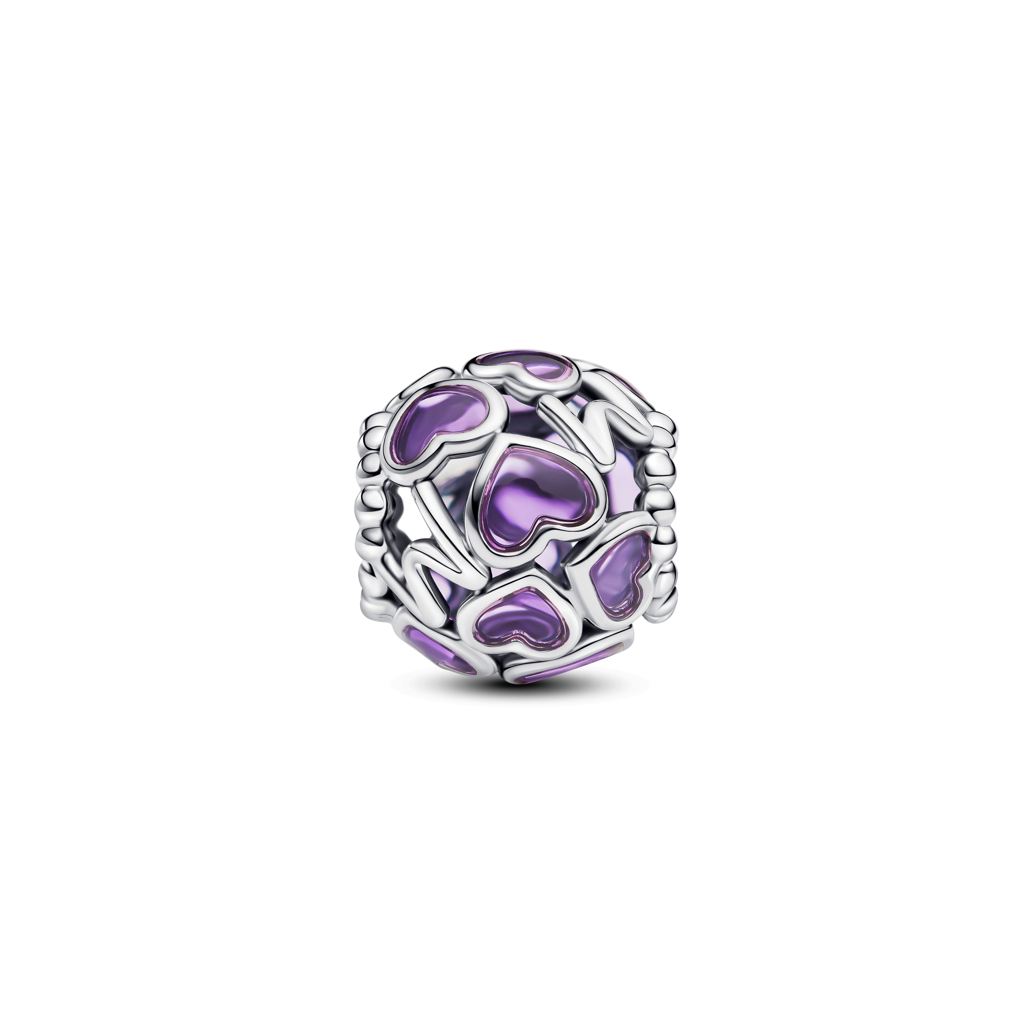 Mum Hearts Sterling Silver Charm With Transparent Purple Enamel