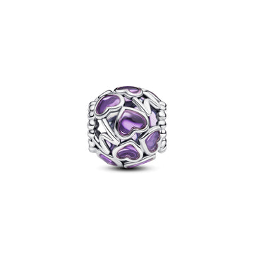 Mum Hearts Sterling Silver Charm With Transparent Purple Enamel