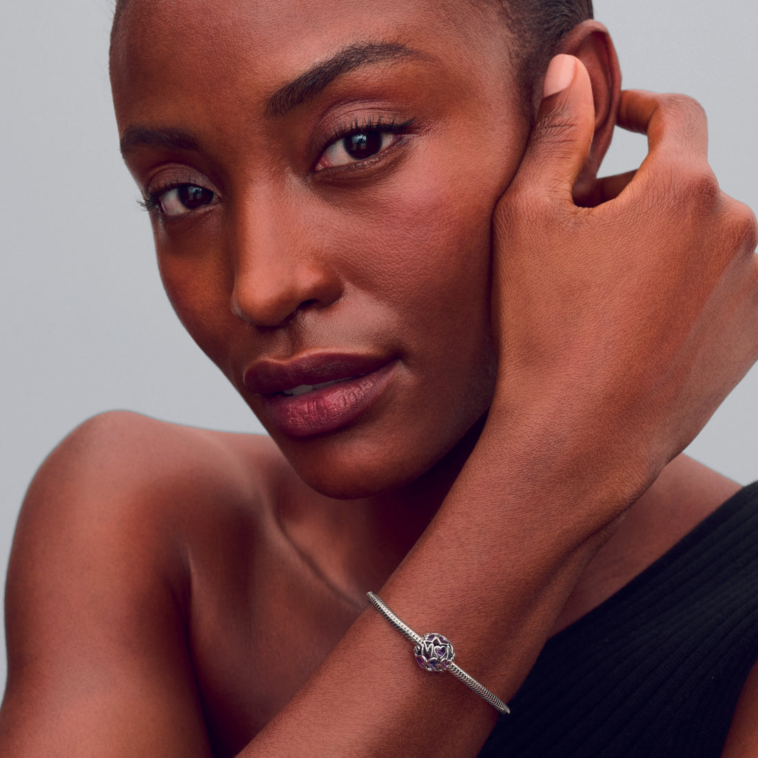 Mum Hearts Sterling Silver Charm With Transparent Purple Enamel