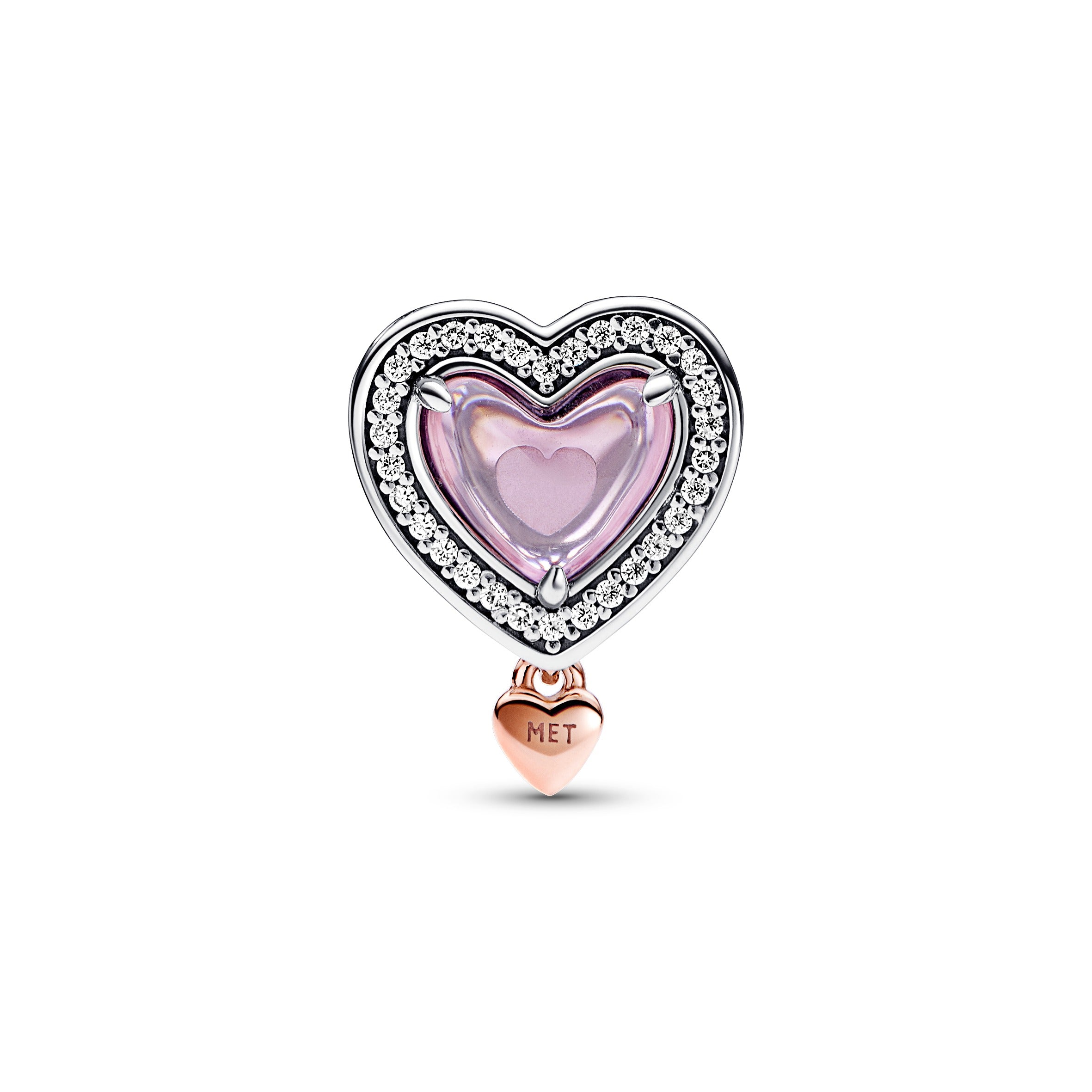Mum Heart Sterling Silver And 14K Rose Gold-Plated Charm With Clear, Fancy Fairy Tale Pink And Pink  Cubic Zirconia