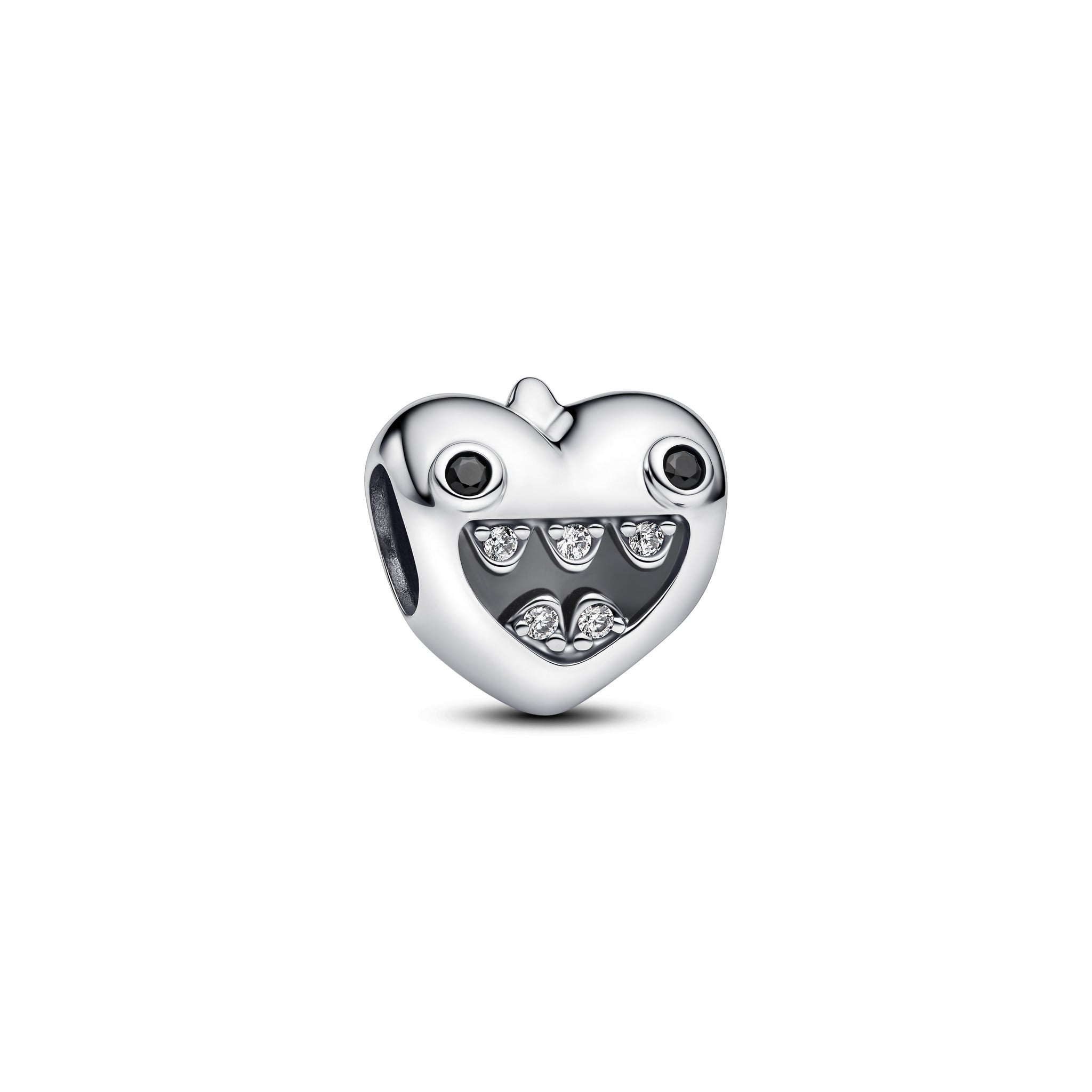 Mum Of Monsters Heart Sterling Silver Charm With Black Crystal And Clear Cubic Zirconia