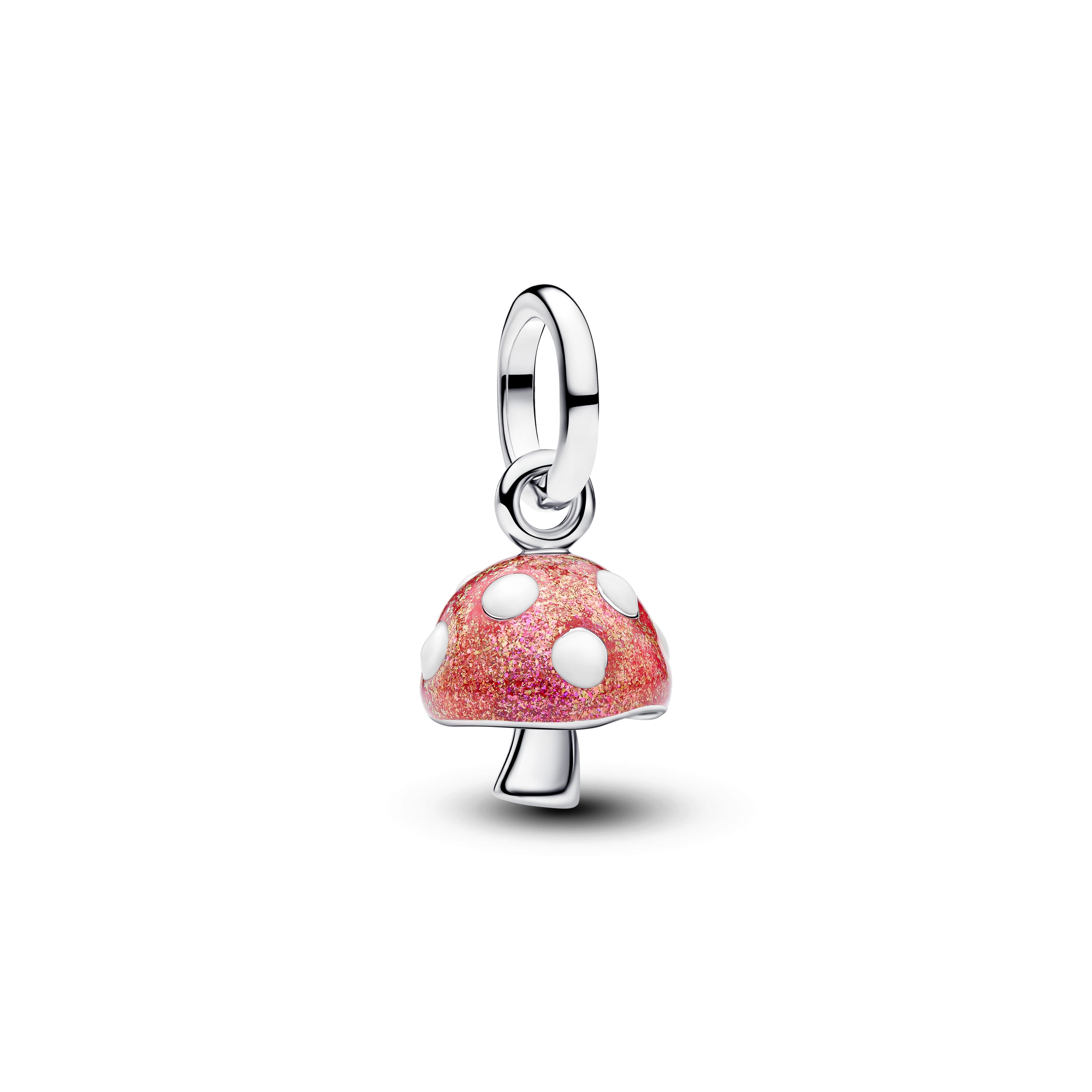 Mushroom Sterling Silver Dangle With Glow In The Dark White And Shimmering Red Enamel