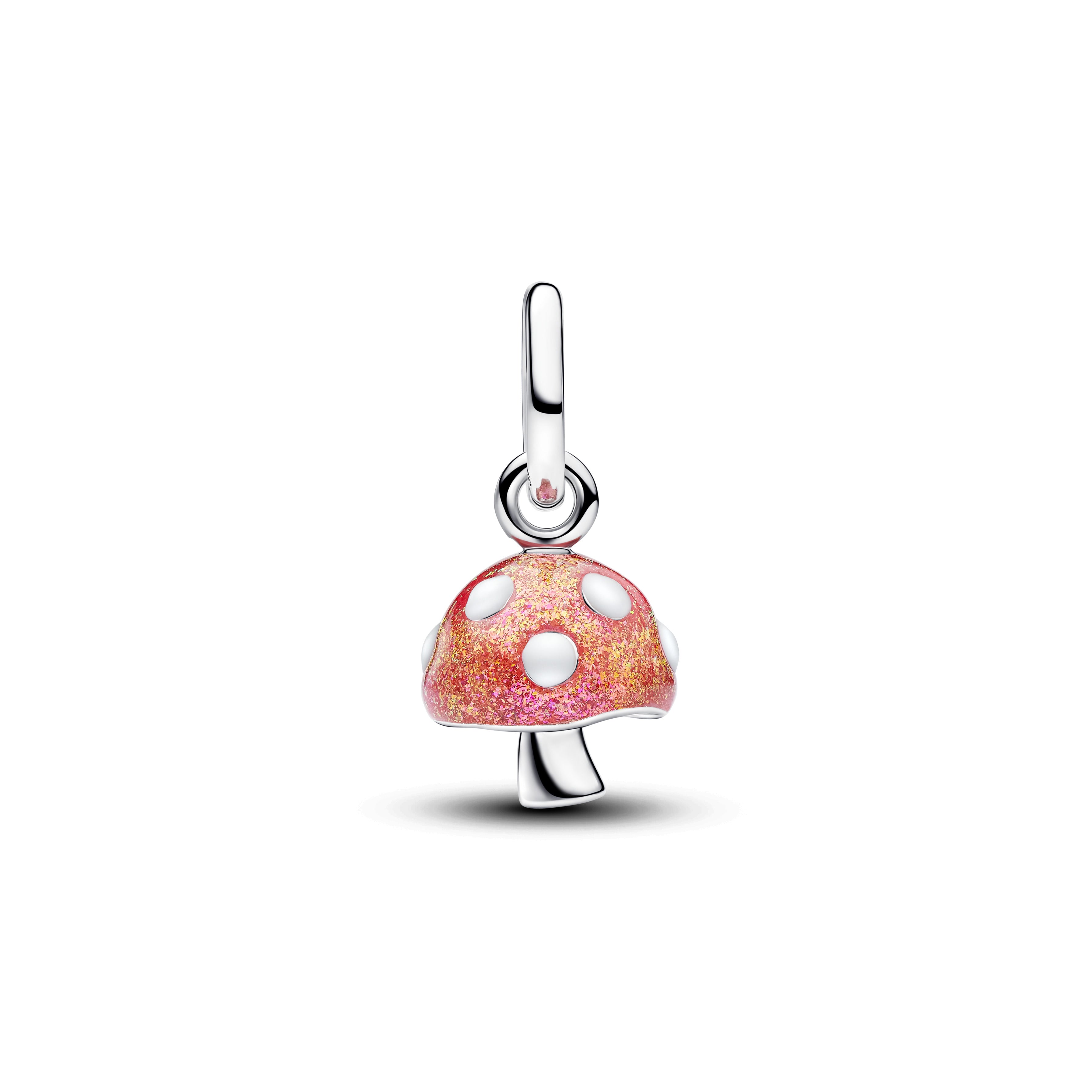 Mushroom Sterling Silver Dangle With Glow In The Dark White And Shimmering Red Enamel