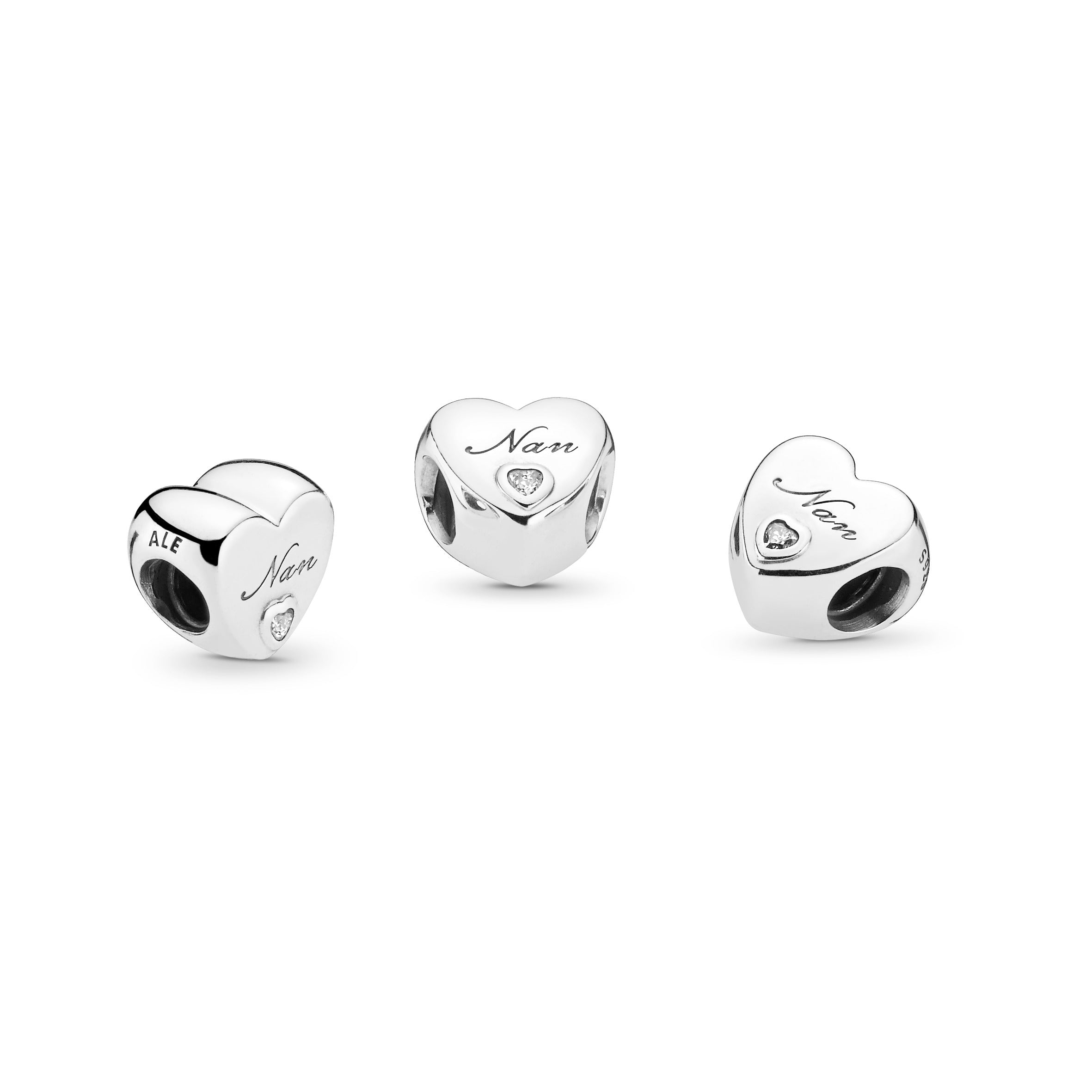 Nan Heart Silver Charm With Clear Cubic Zirconia