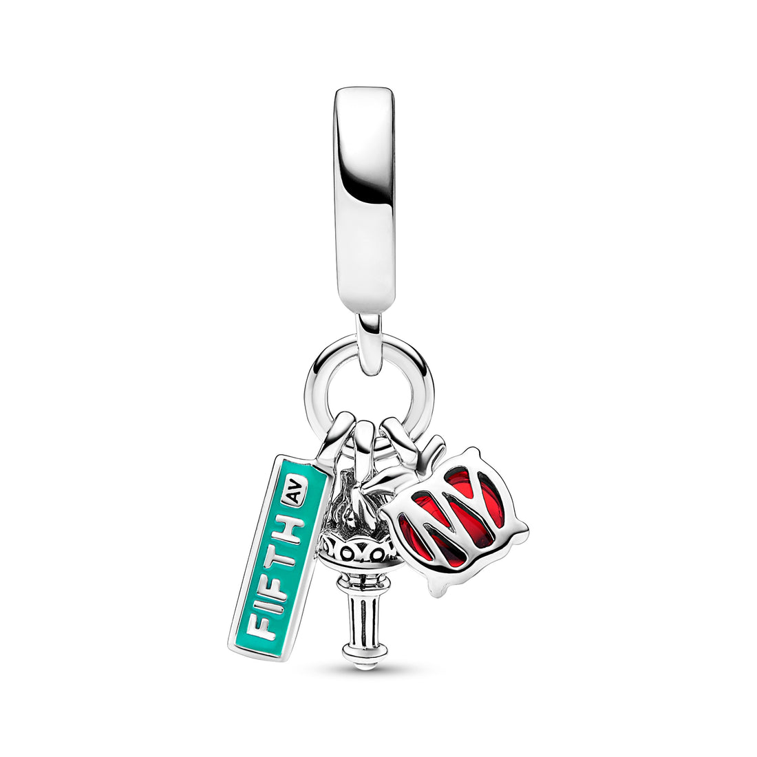 New York Triple Sterling Silver Dangle With Red Murano Glass And Teal Enamel