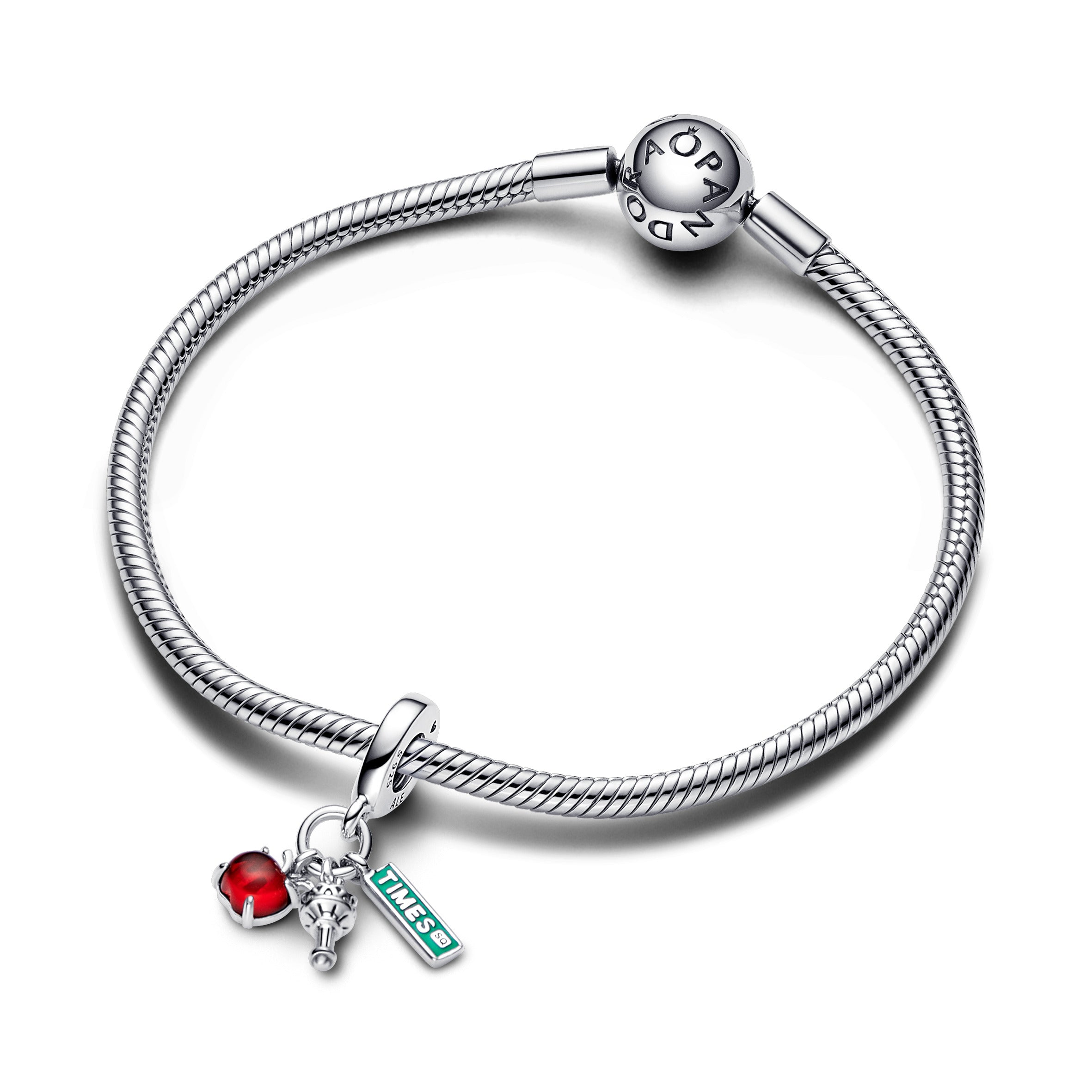 New York Triple Sterling Silver Dangle With Red Murano Glass And Teal Enamel