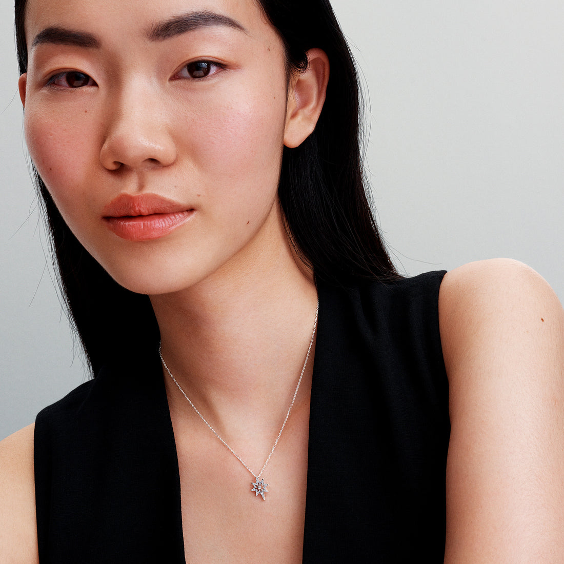 North Star Sterling Silver Pendant Necklace With Clear Cubic Zirconia