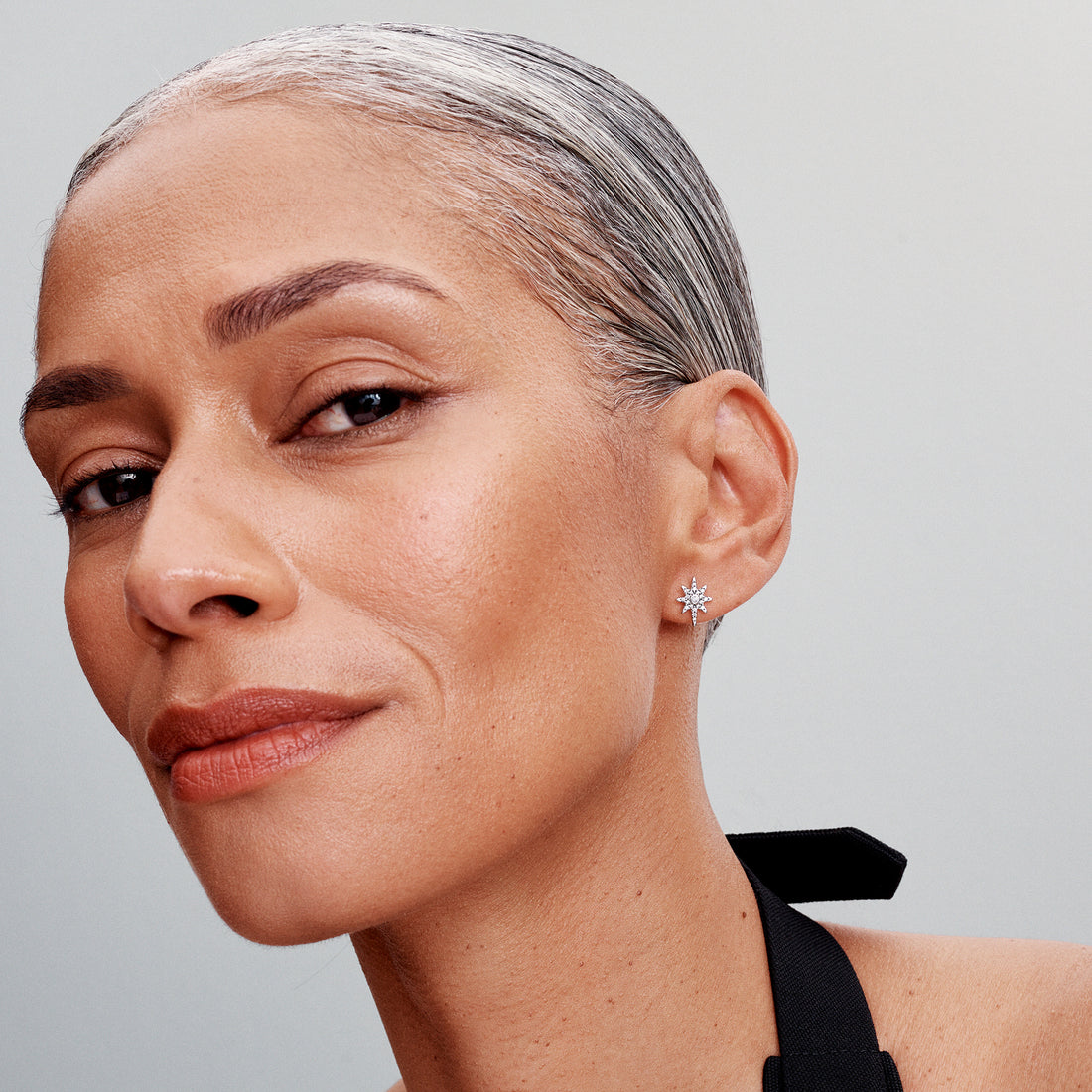 North Star Sterling Silver Stud Earrings With Clear Cubic Zirconia