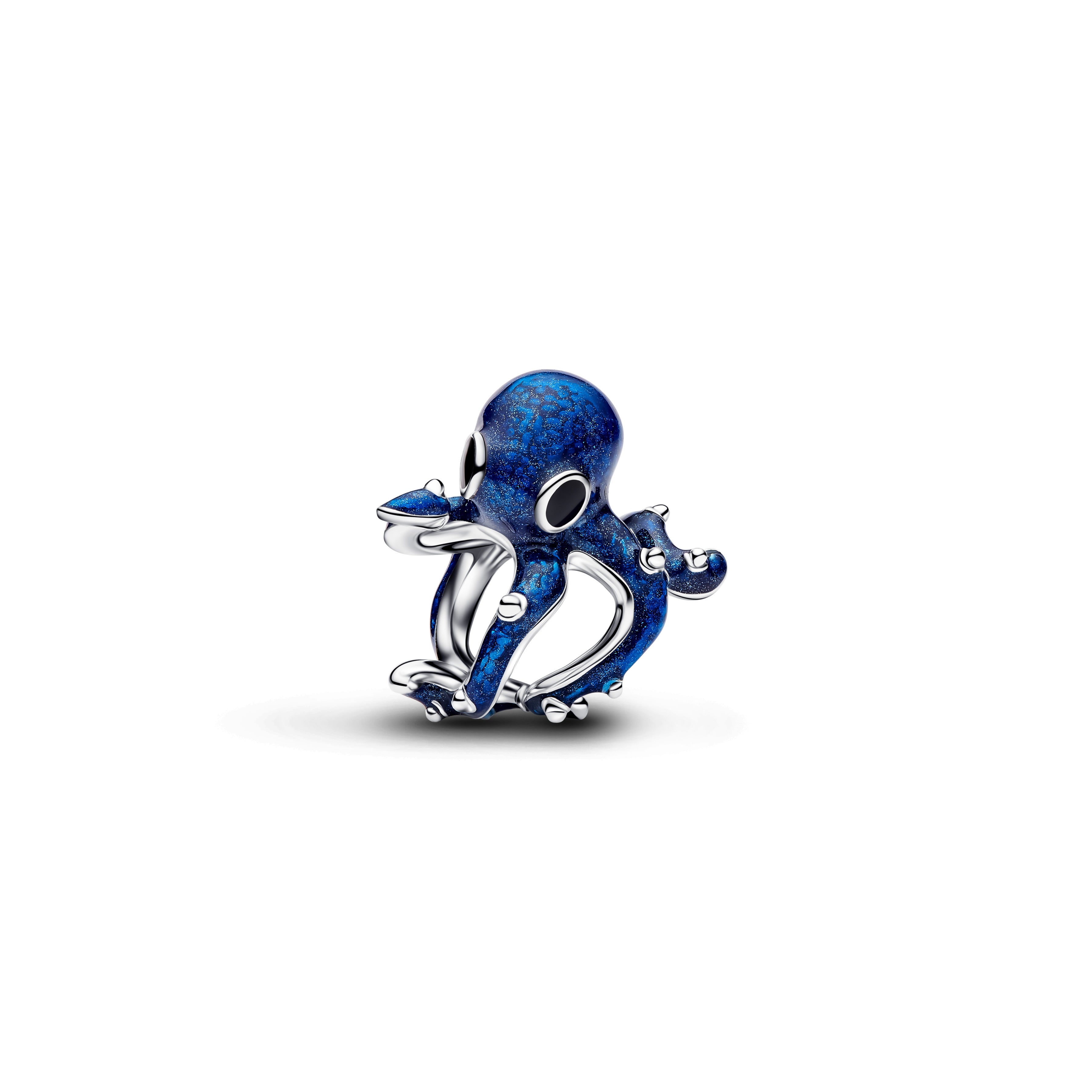 Octopus Sterling Silver Charm With Shimmering Blue And Black Enamel