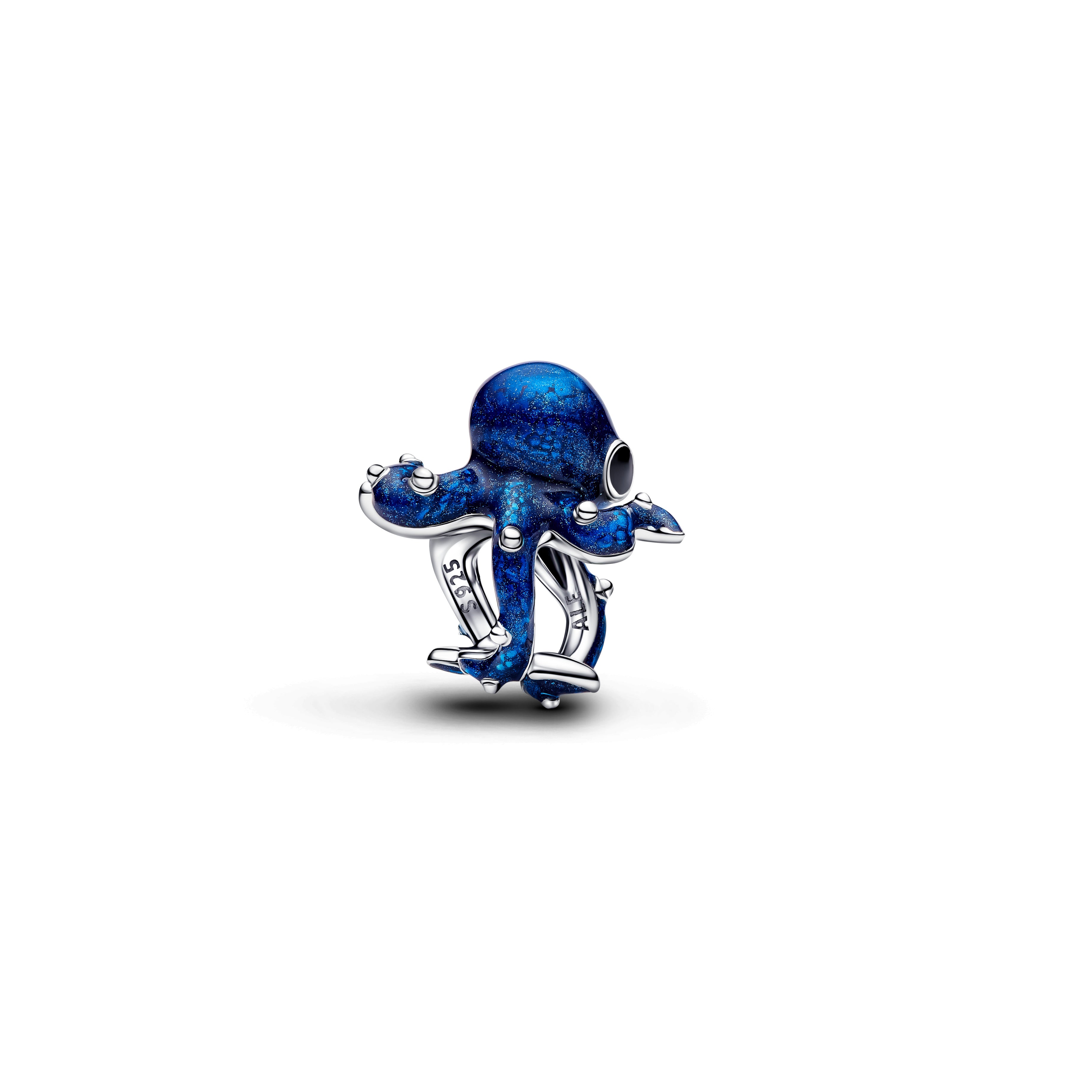 Octopus Sterling Silver Charm With Shimmering Blue And Black Enamel