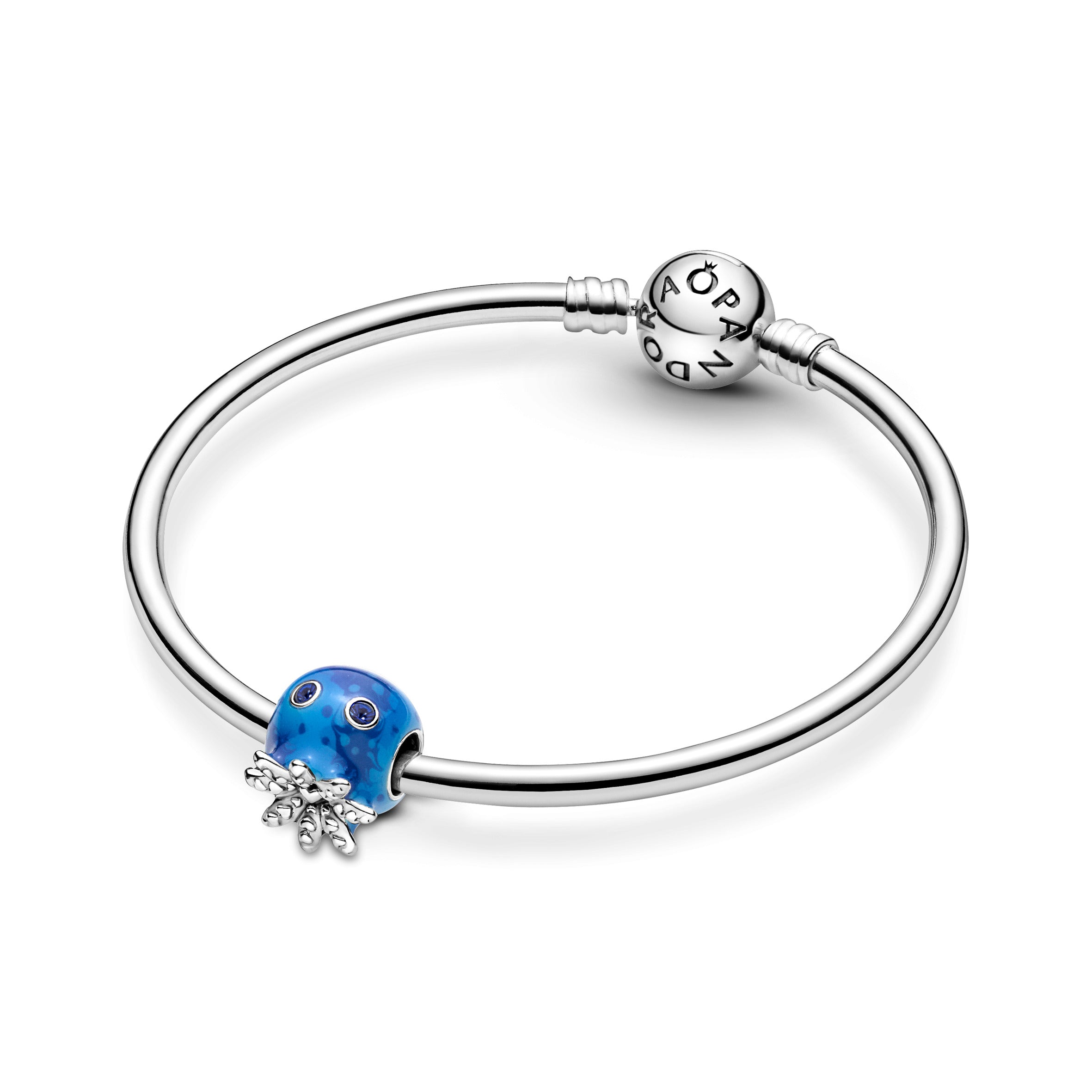 Octopus Sterling Silver Charm With True Blue Crystal And Blue Enamel