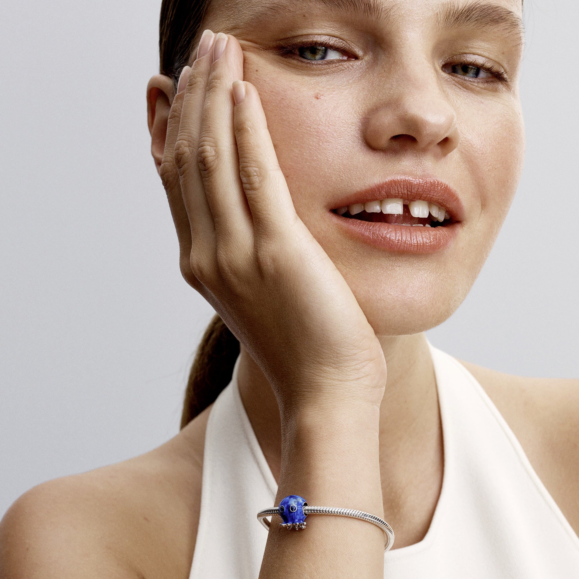 Octopus Sterling Silver Charm With True Blue Crystal And Blue Enamel