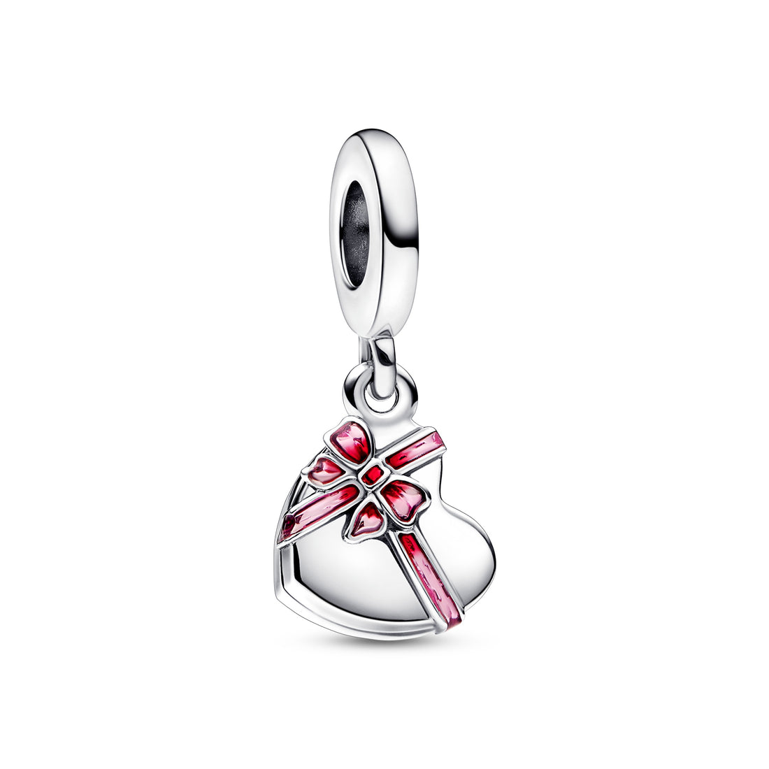 Openable Chocolate Box Sterling Silver Dangle With Pink And Red Enamel