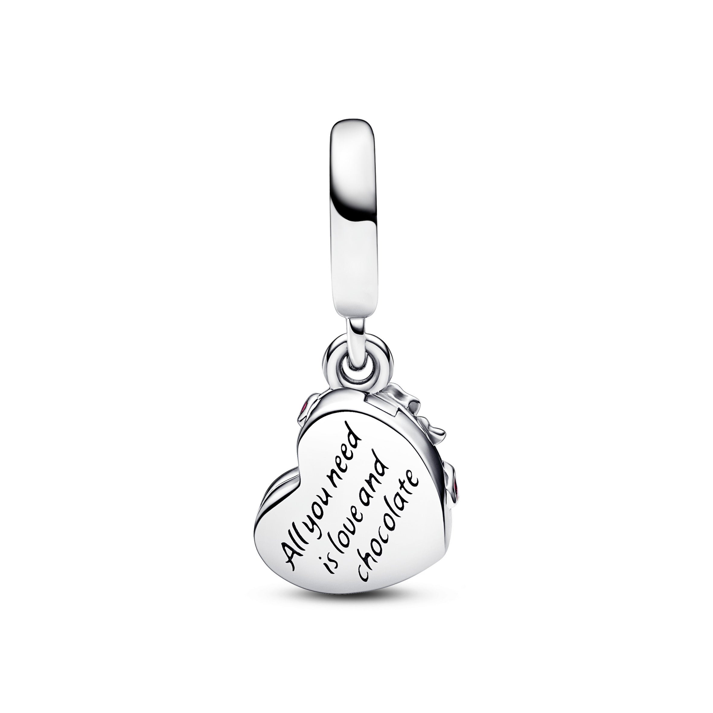 Openable Chocolate Box Sterling Silver Dangle With Pink And Red Enamel
