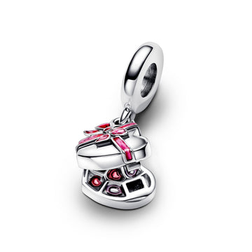 Openable Chocolate Box Sterling Silver Dangle With Pink And Red Enamel