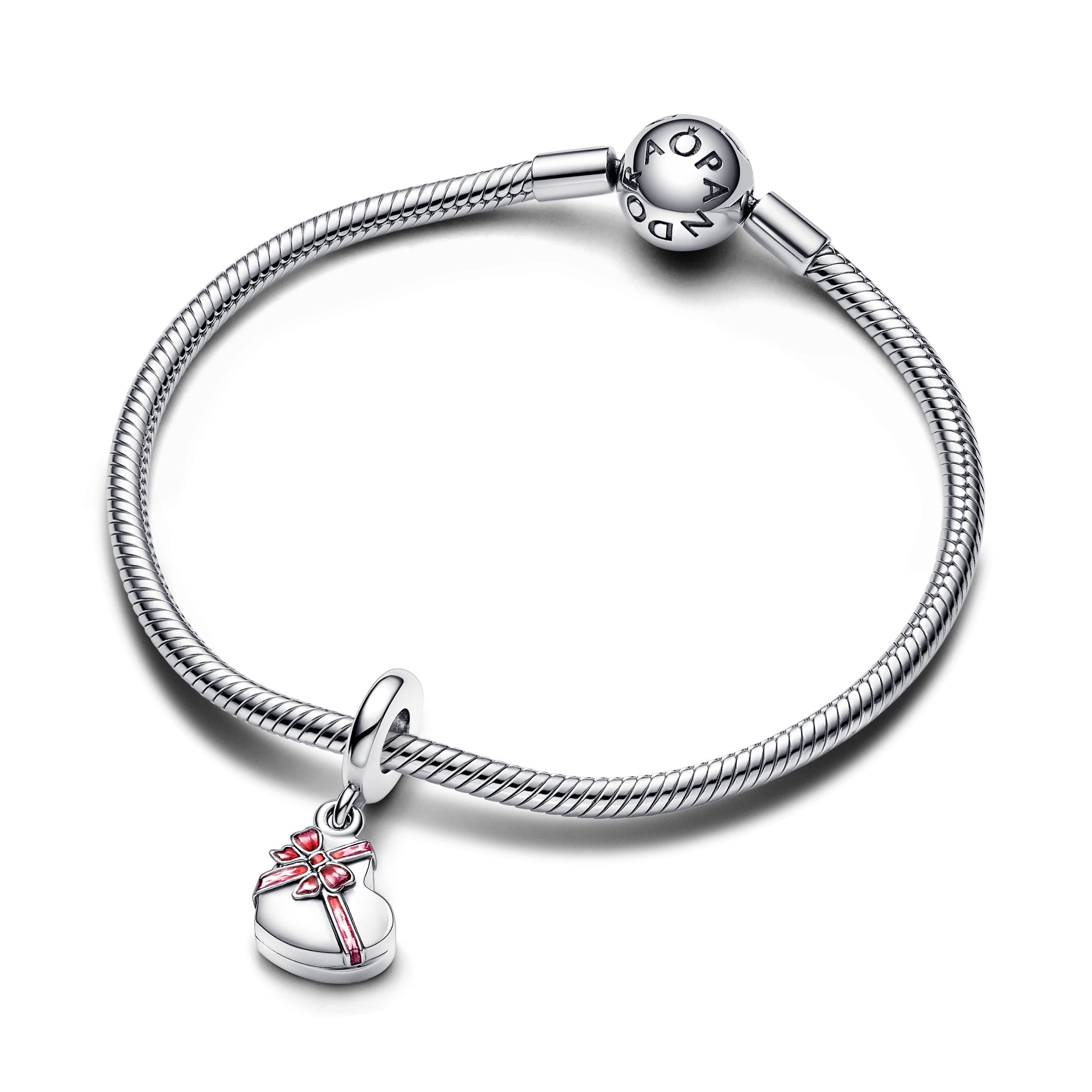 Openable Chocolate Box Sterling Silver Dangle With Pink And Red Enamel
