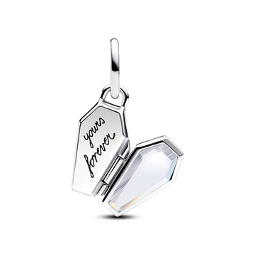 Openable Coffin Sterling Silver Dangle With Clear Cubic Zirconia And Glittery Teal Glow In The Dark Enamel