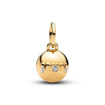 Openable Mom Ball 14K Gold-Plated Dangle With Clear Cubic Zirconia And Black Enamel