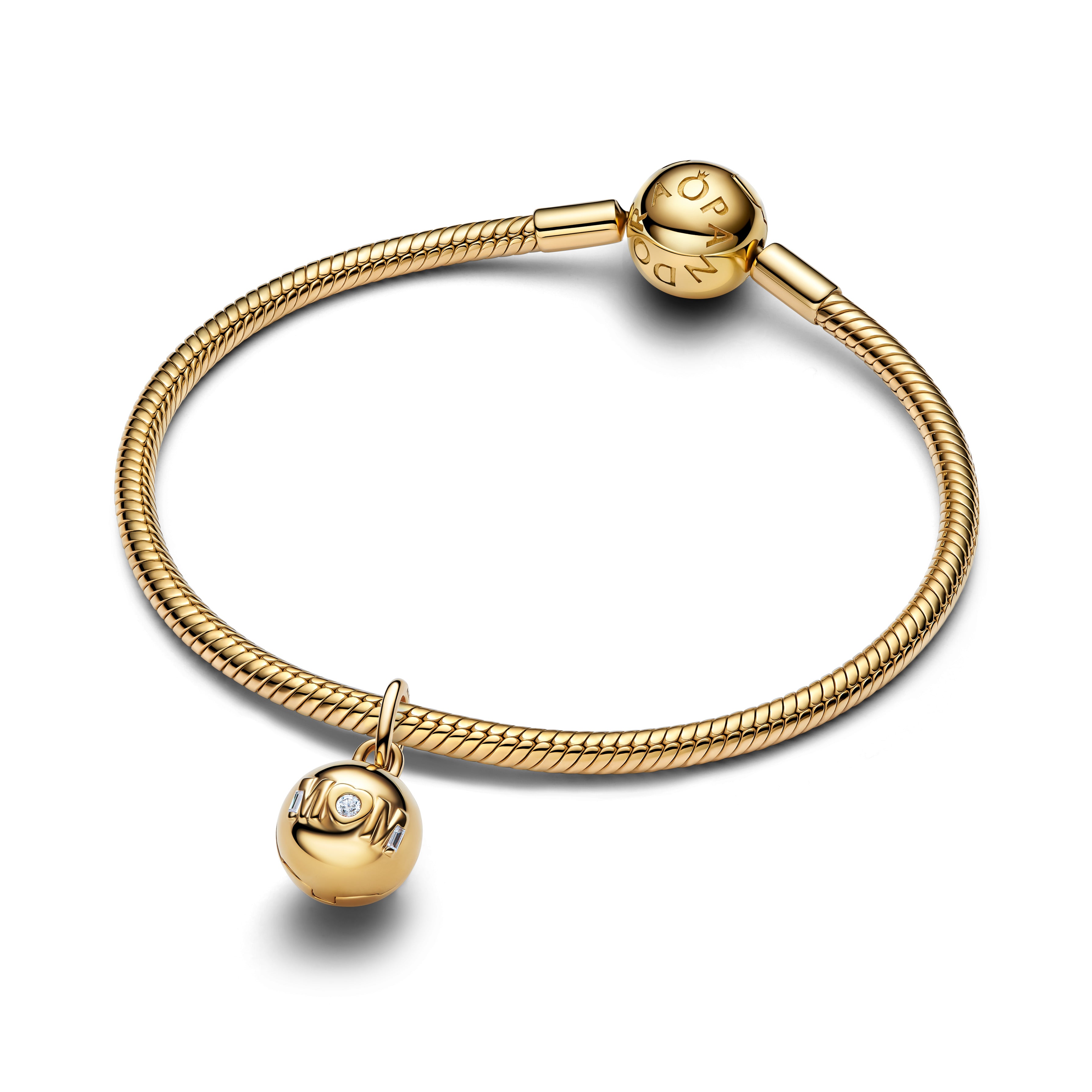 Openable Mom Ball 14K Gold-Plated Dangle With Clear Cubic Zirconia And Black Enamel