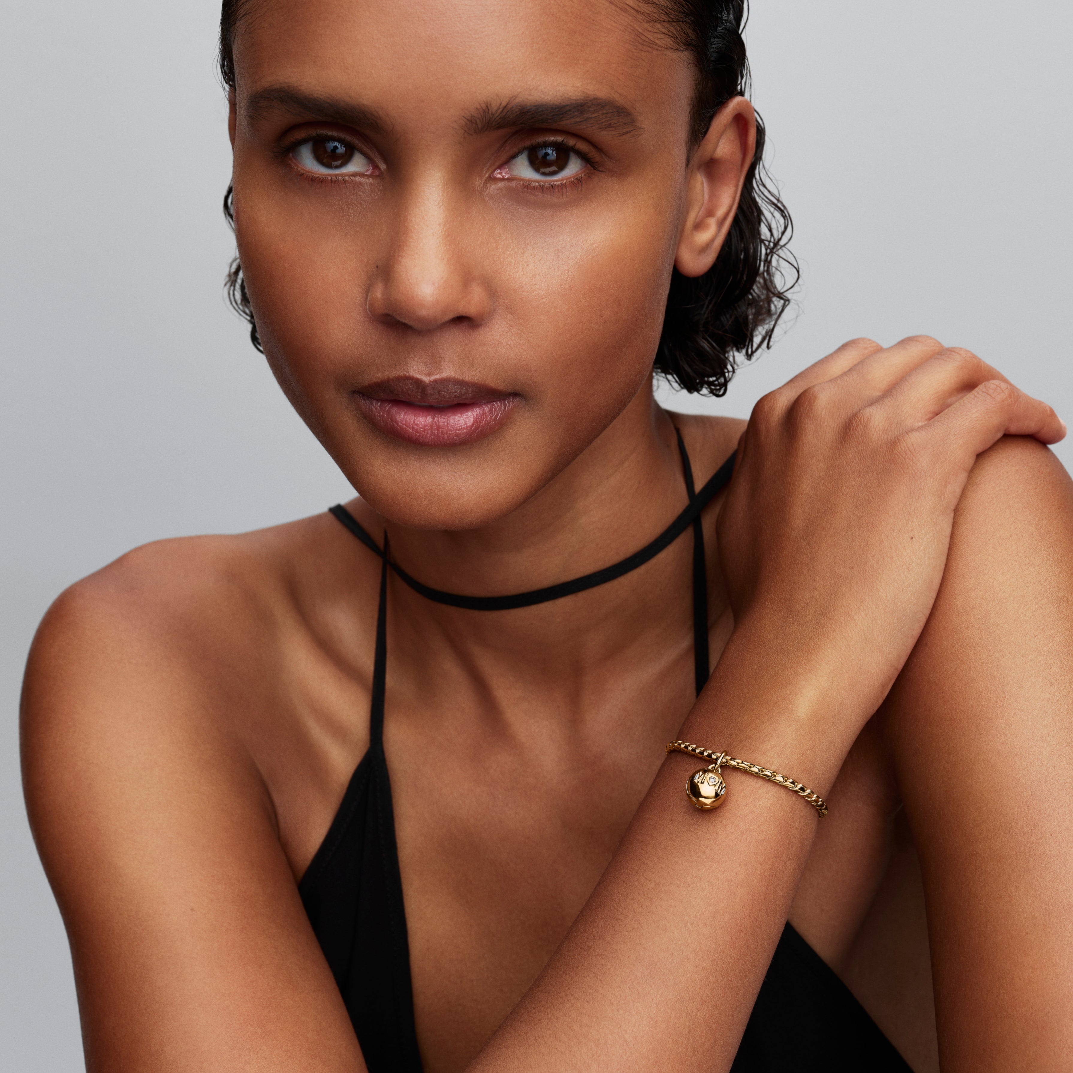 Openable Mom Ball 14K Gold-Plated Dangle With Clear Cubic Zirconia And Black Enamel