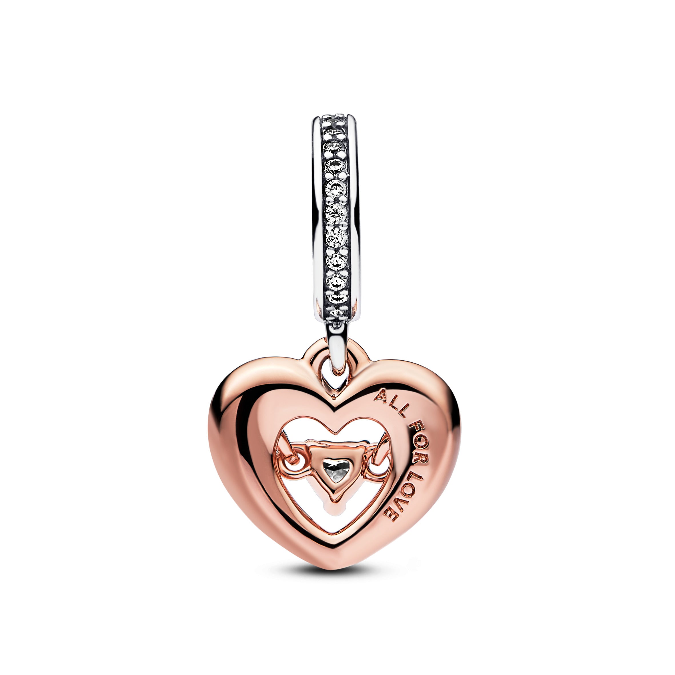 Open Heart Sterling Silver And 14K Rose Gold-Plated Dangle With Clear Cubic Zirconia And Red Enamel