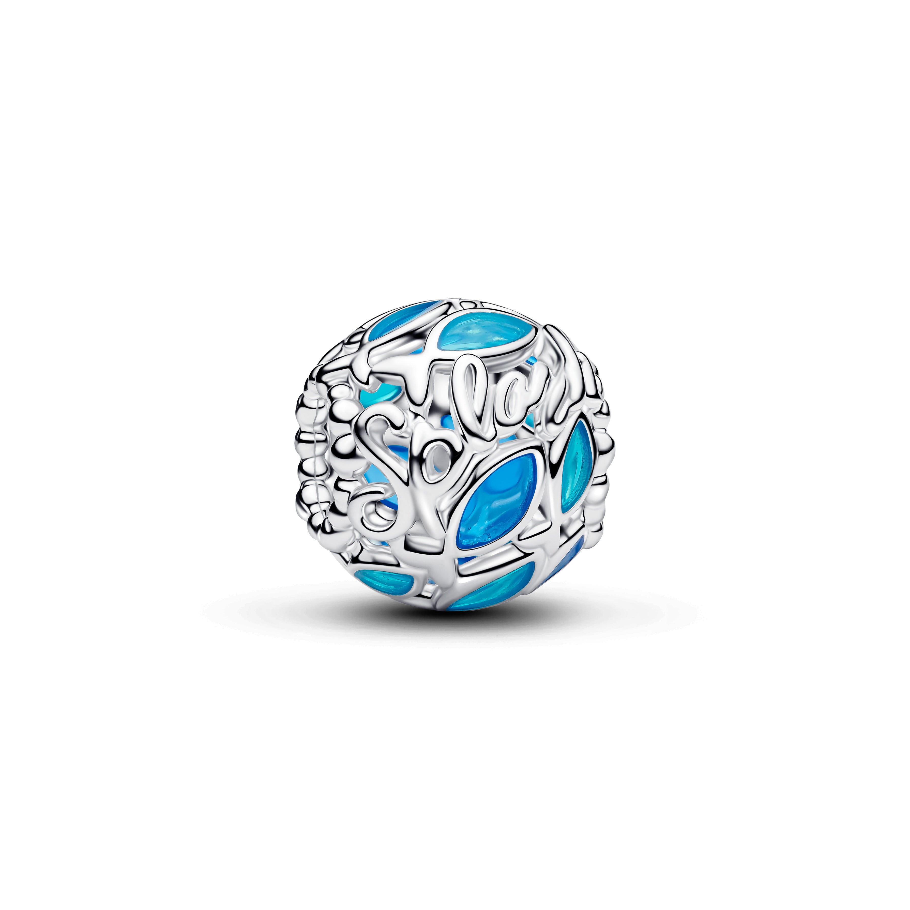 Openwork Fish Sterling Silver Charm With Transparent Blue Enamel