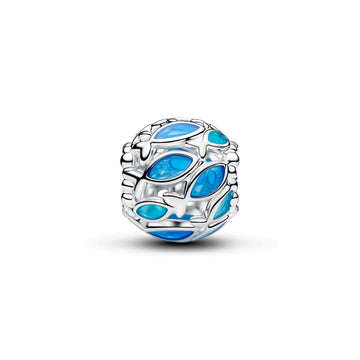 Openwork Fish Sterling Silver Charm With Transparent Blue Enamel