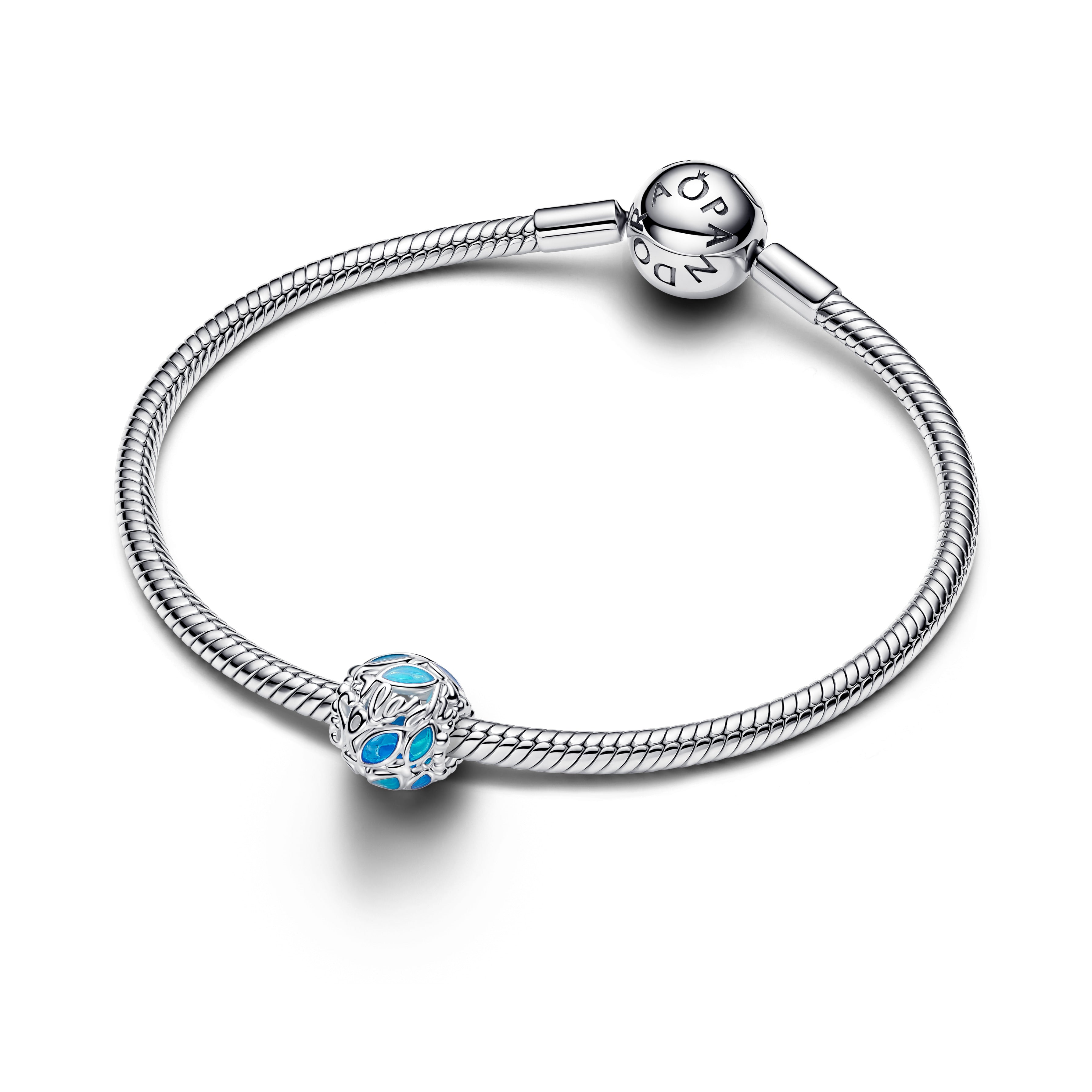 Openwork Fish Sterling Silver Charm With Transparent Blue Enamel