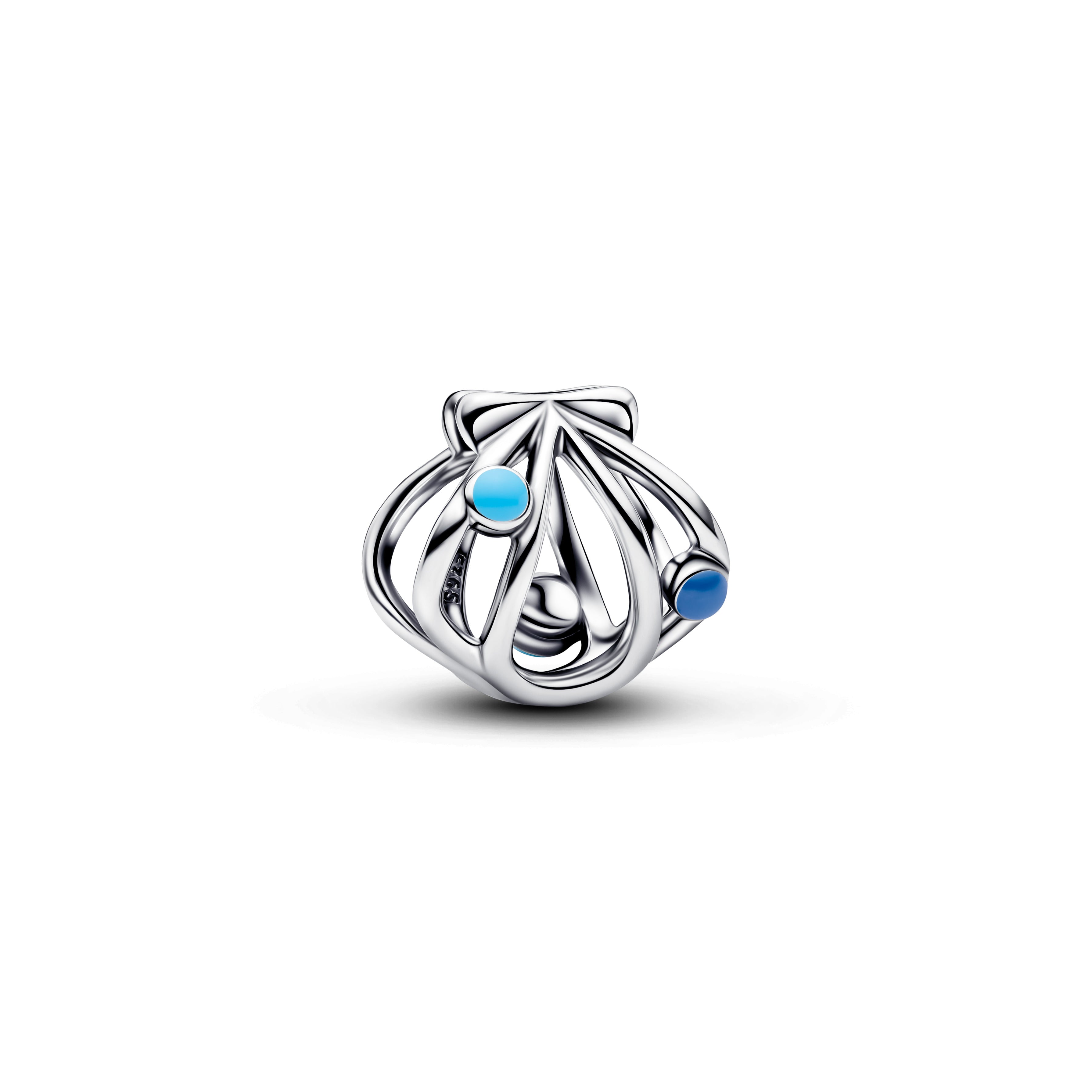 Openwork Shell Sterling Silver Charm With Blue Enamel