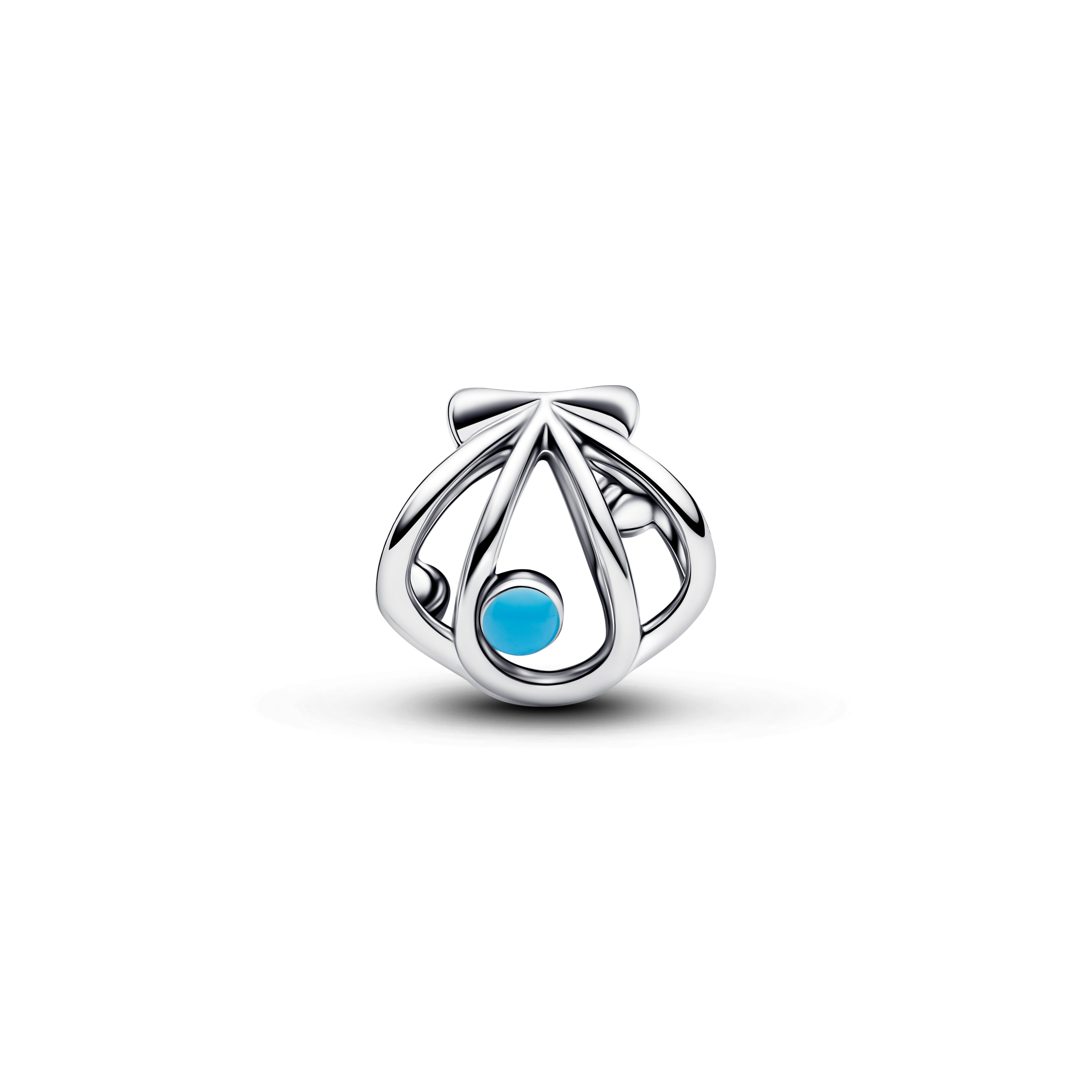 Openwork Shell Sterling Silver Charm With Blue Enamel