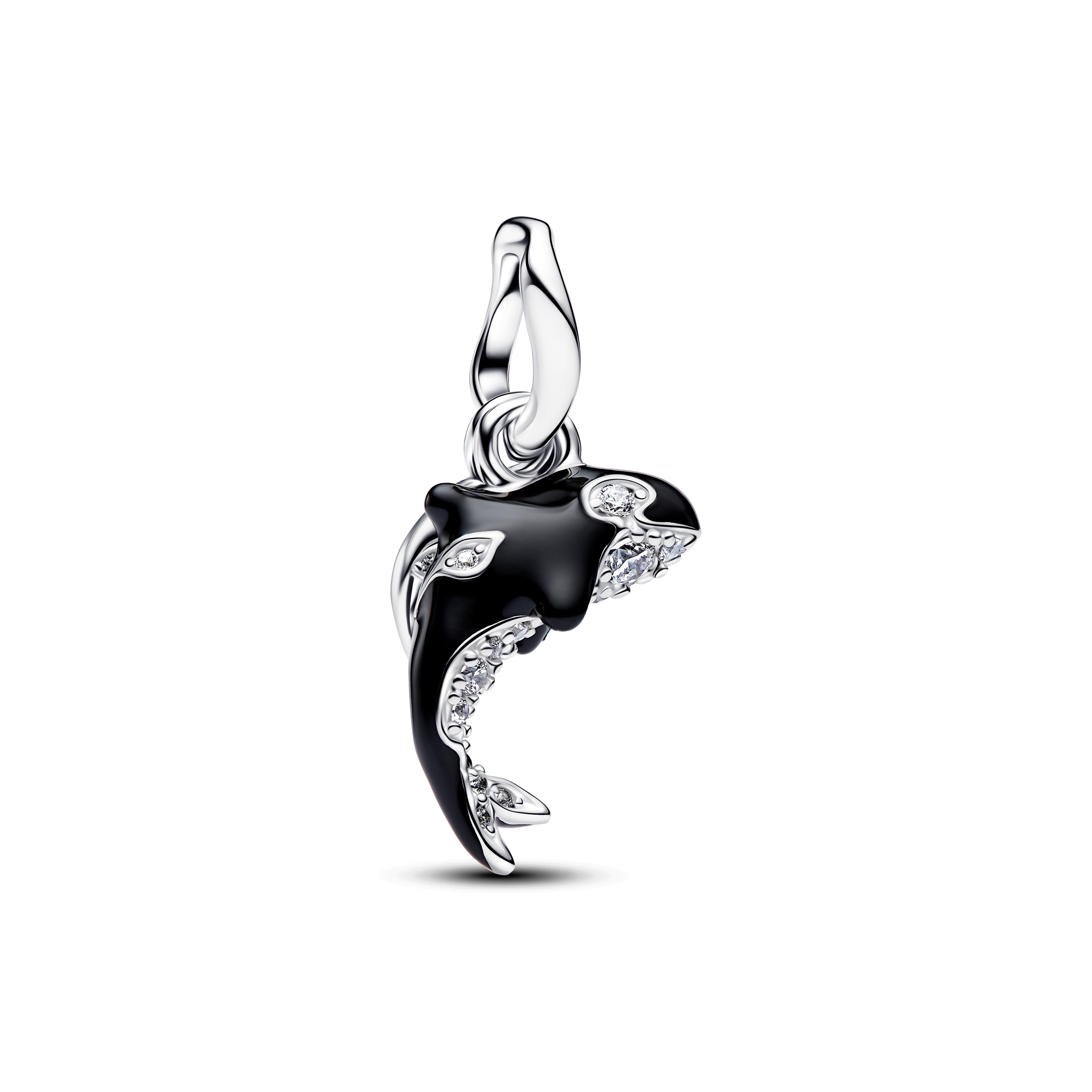 Orca Sterling Silver Double Dangle With Clear Cubic Zirconia And Black Enamel