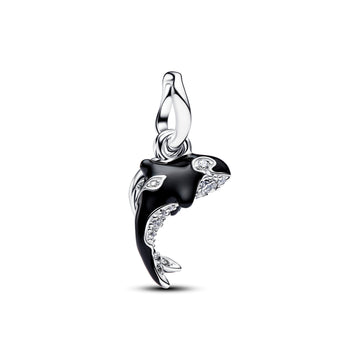 Orca Sterling Silver Double Dangle With Clear Cubic Zirconia And Black Enamel