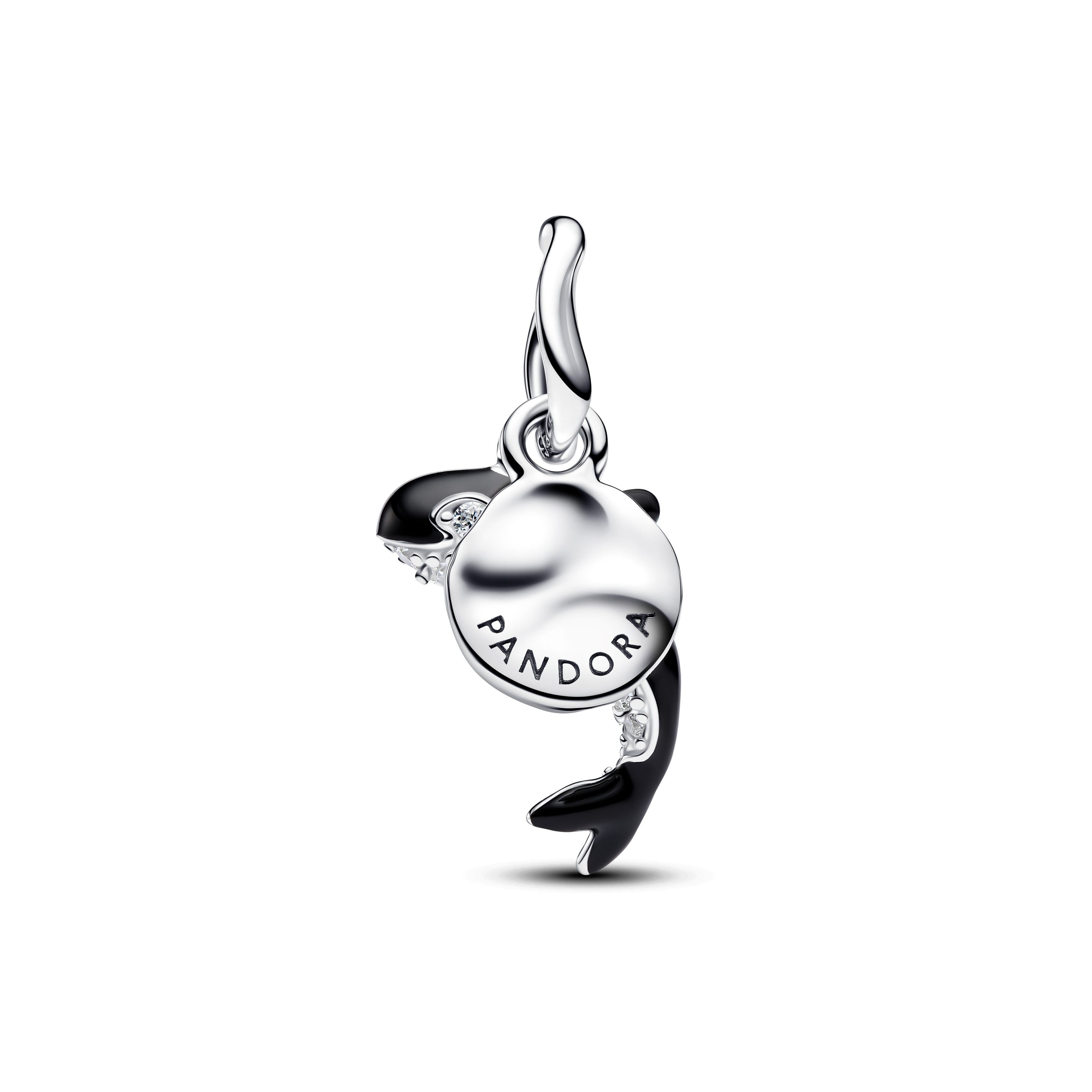 Orca Sterling Silver Double Dangle With Clear Cubic Zirconia And Black Enamel