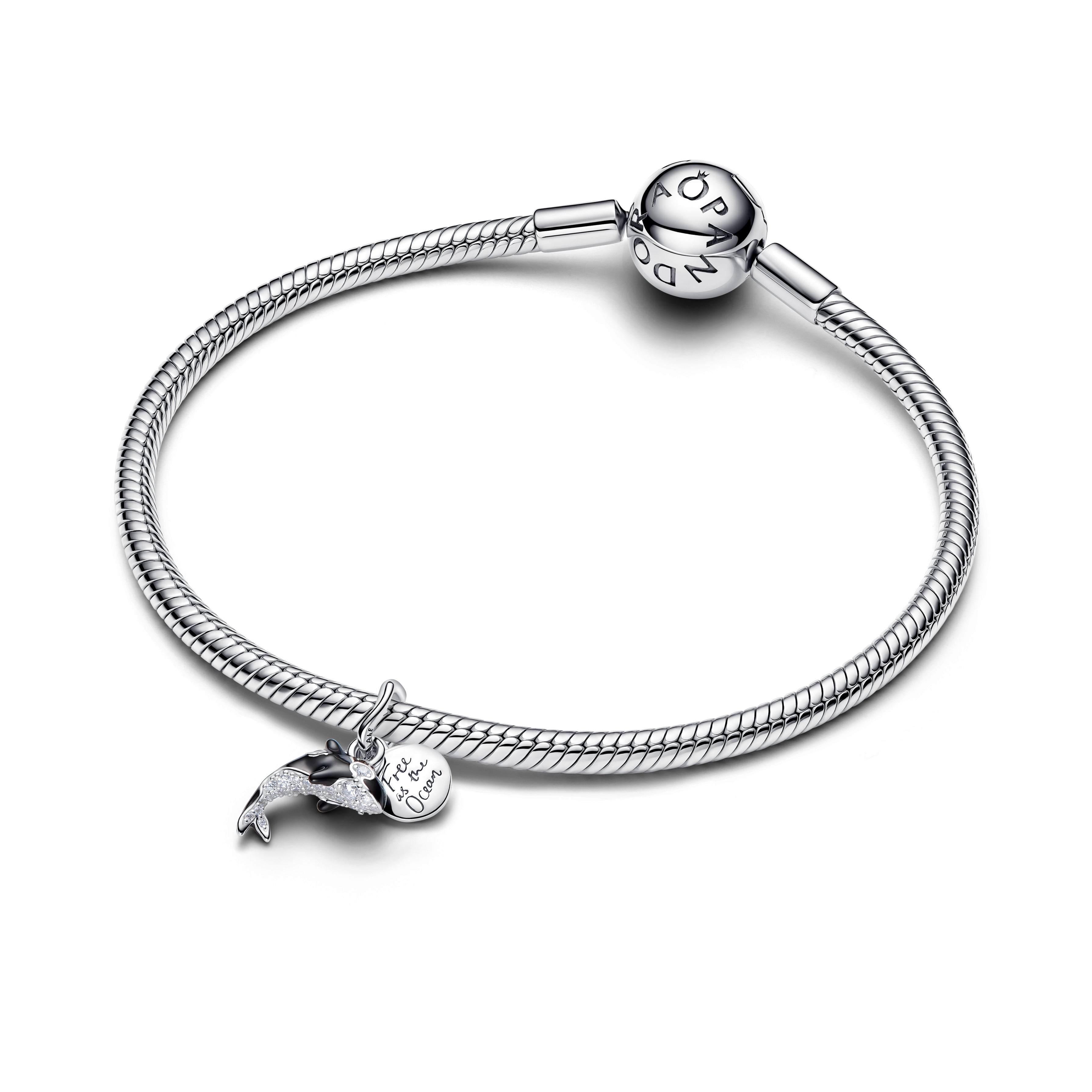 Orca Sterling Silver Double Dangle With Clear Cubic Zirconia And Black Enamel