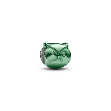 Owl Sterling Silver Mini Charm With Green Enamel